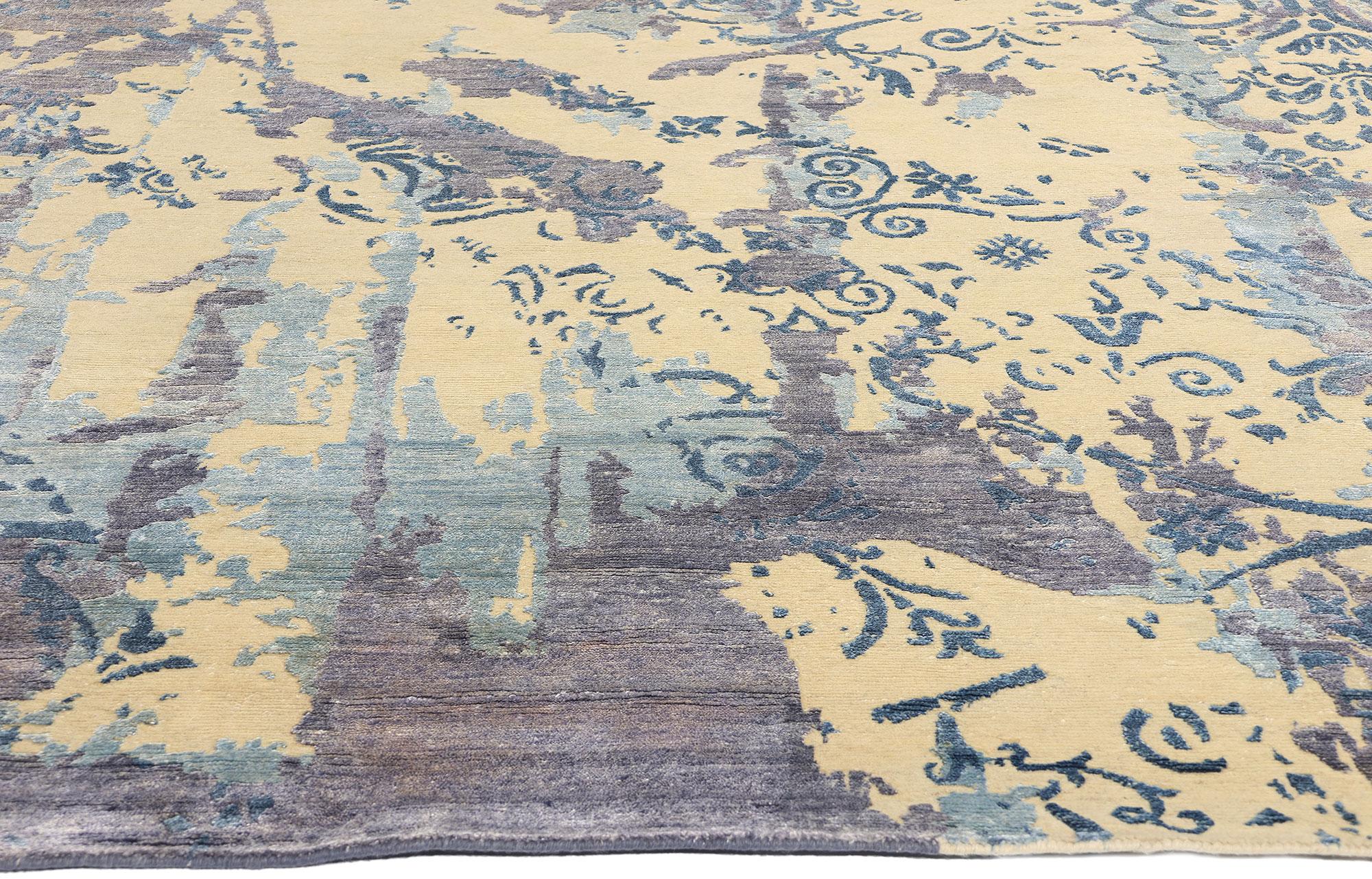 Indian New Contemporary Damask Silk Area Rug with Victorian Elegance For Sale