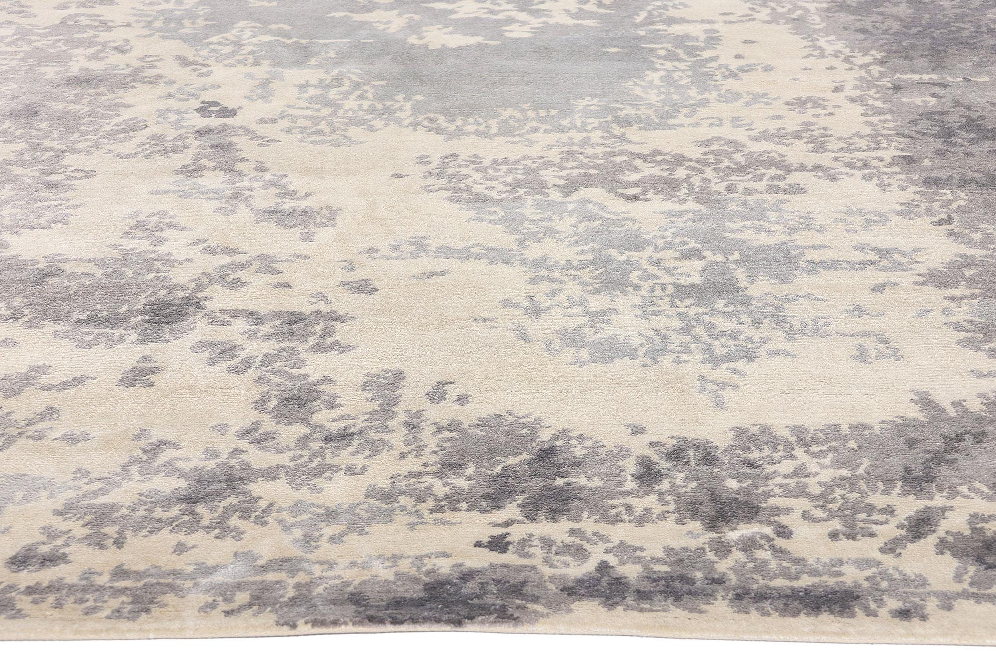 Indian New Contemporary Damask Silk Area Rug with Victorian Elegance For Sale