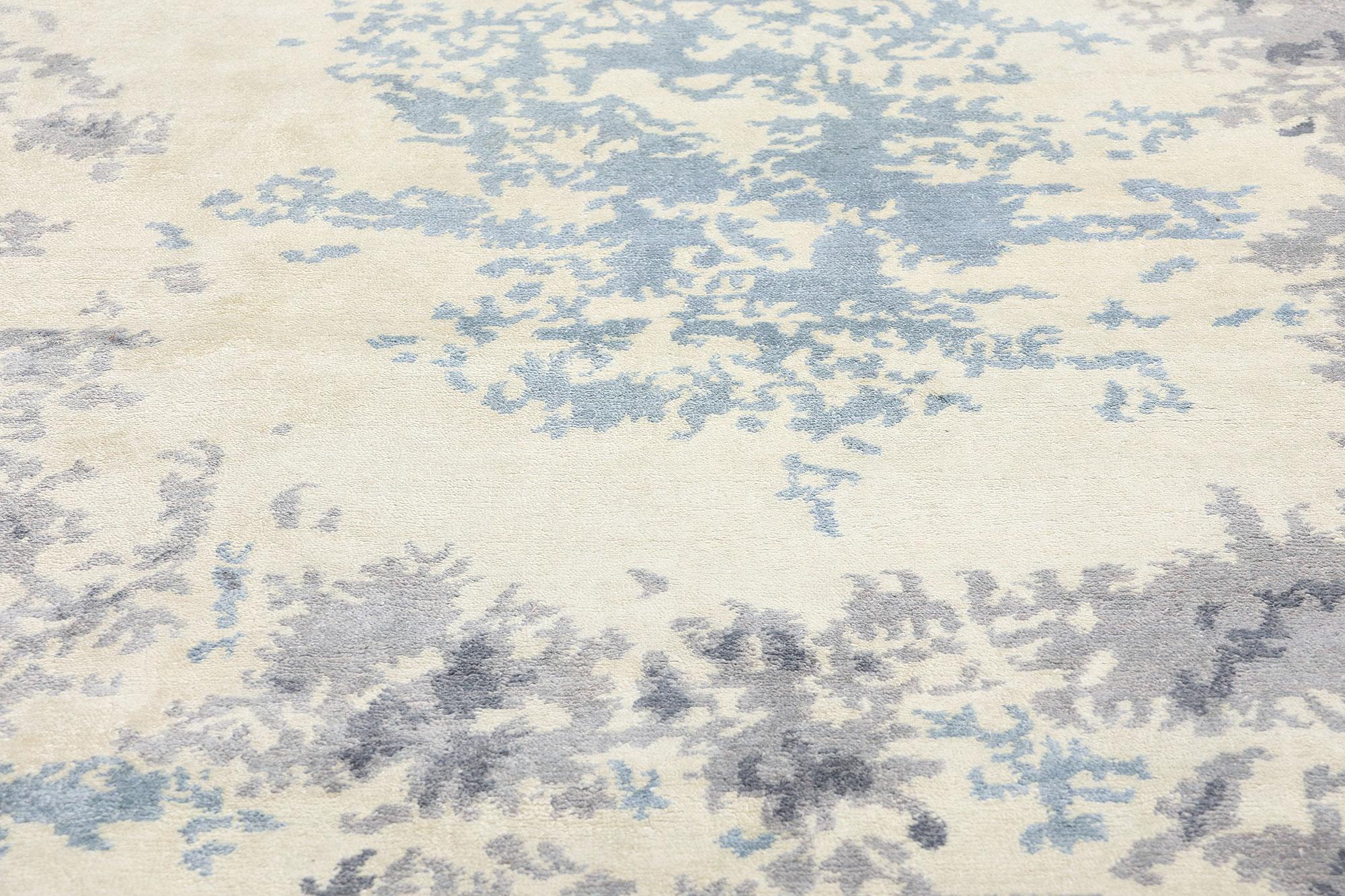 Hand-Knotted New Contemporary Damask Silk Area Rug with Victorian Elegance For Sale