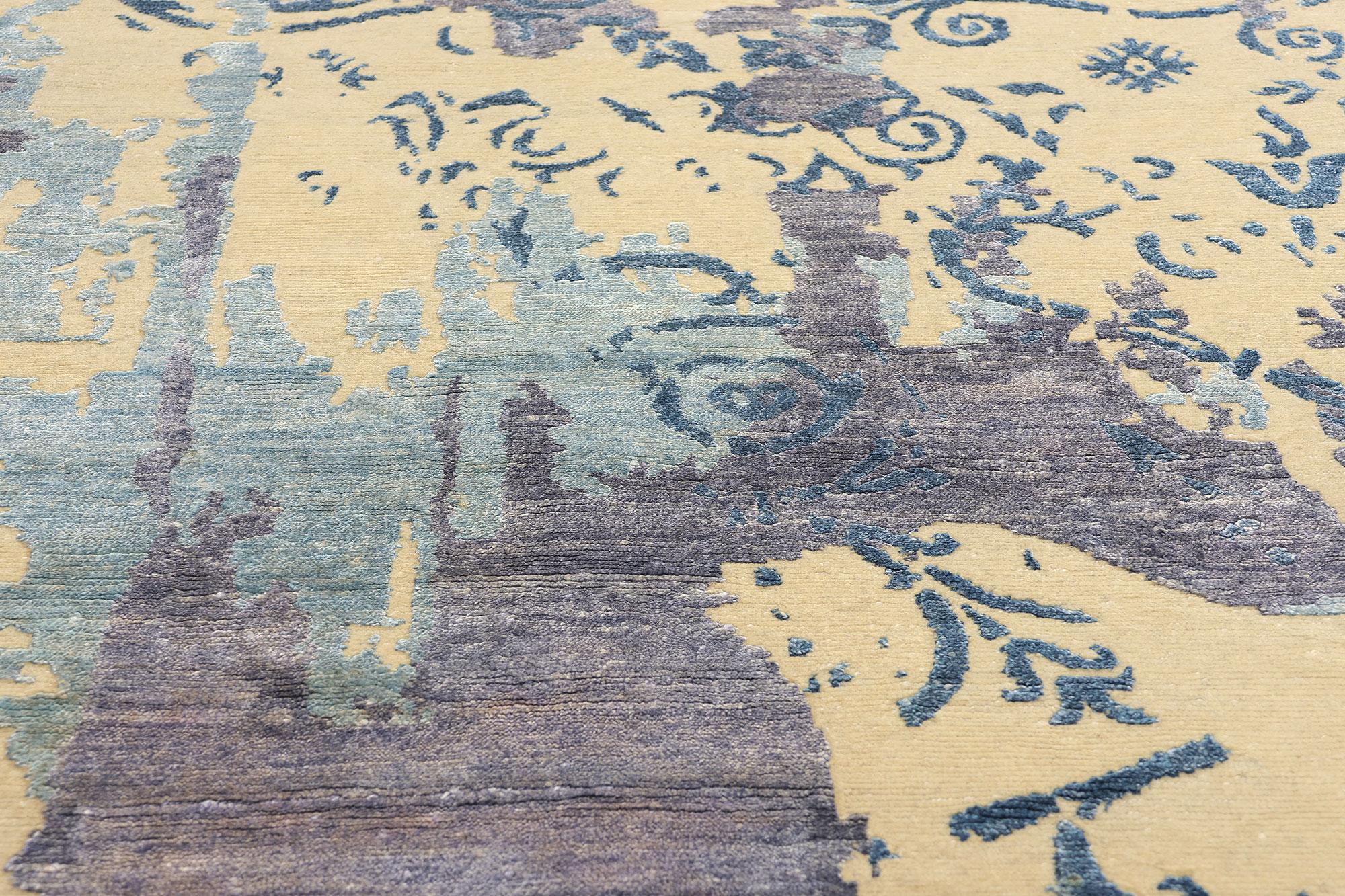 Hand-Knotted New Contemporary Damask Silk Area Rug with Victorian Elegance For Sale