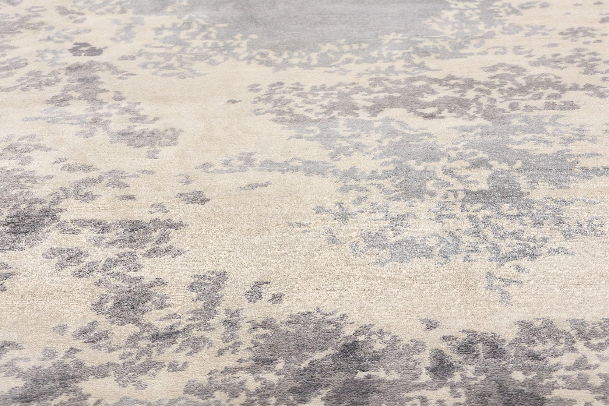 Hand-Knotted New Contemporary Damask Silk Area Rug with Victorian Elegance For Sale