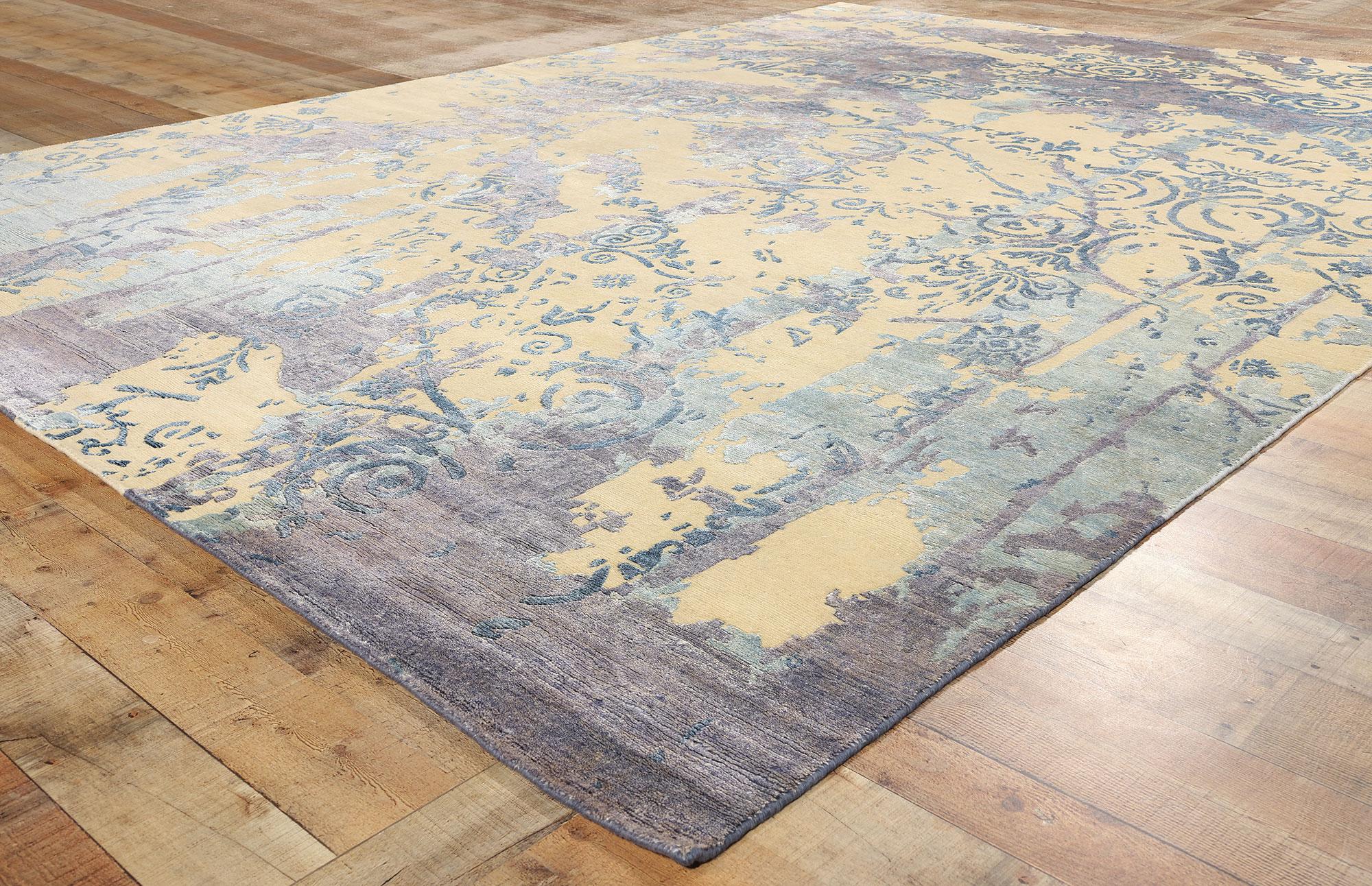 New Contemporary Damask Silk Area Rug with Victorian Elegance For Sale 1