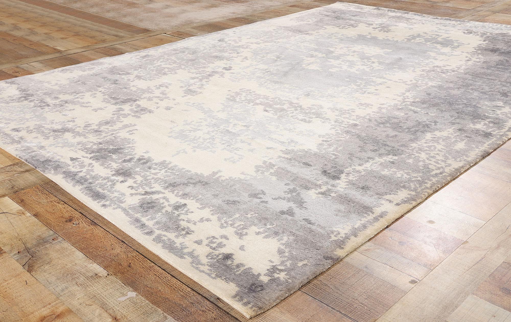 New Contemporary Damask Silk Area Rug with Victorian Elegance For Sale 1