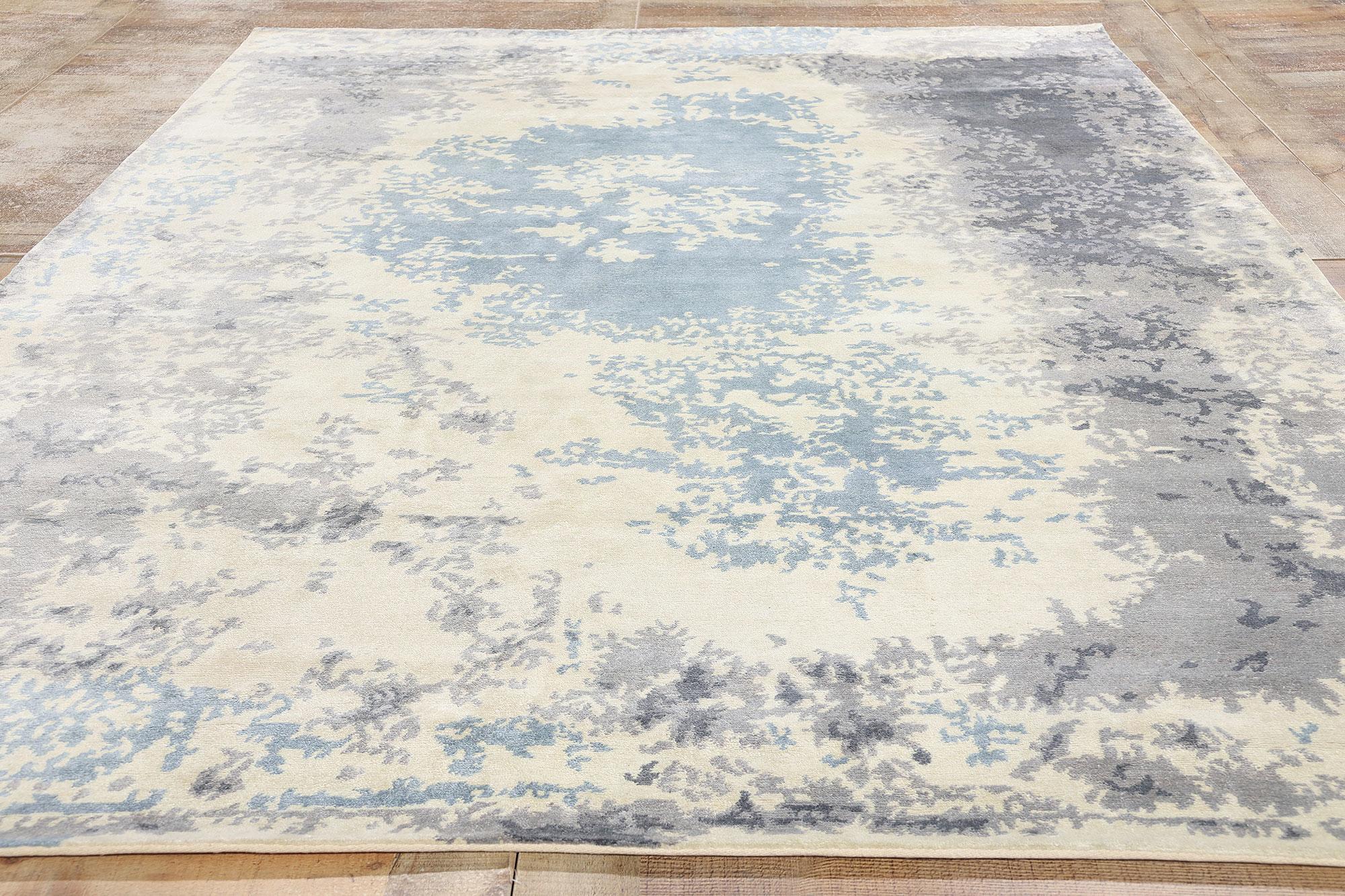 New Contemporary Damask Silk Area Rug with Victorian Elegance For Sale 2