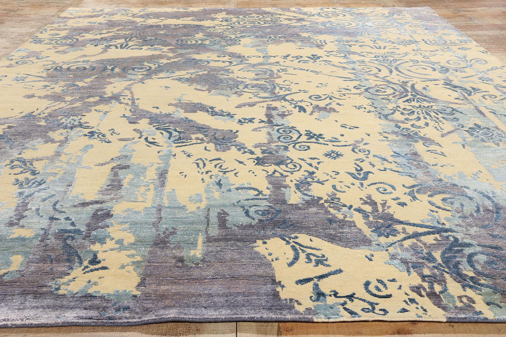 New Contemporary Damask Silk Area Rug with Victorian Elegance For Sale 2