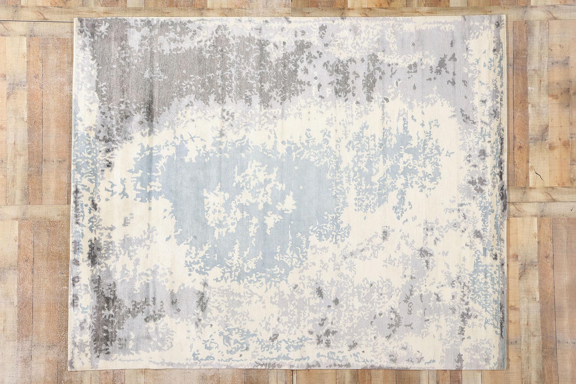 New Contemporary Damask Silk Area Rug with Victorian Elegance For Sale 3