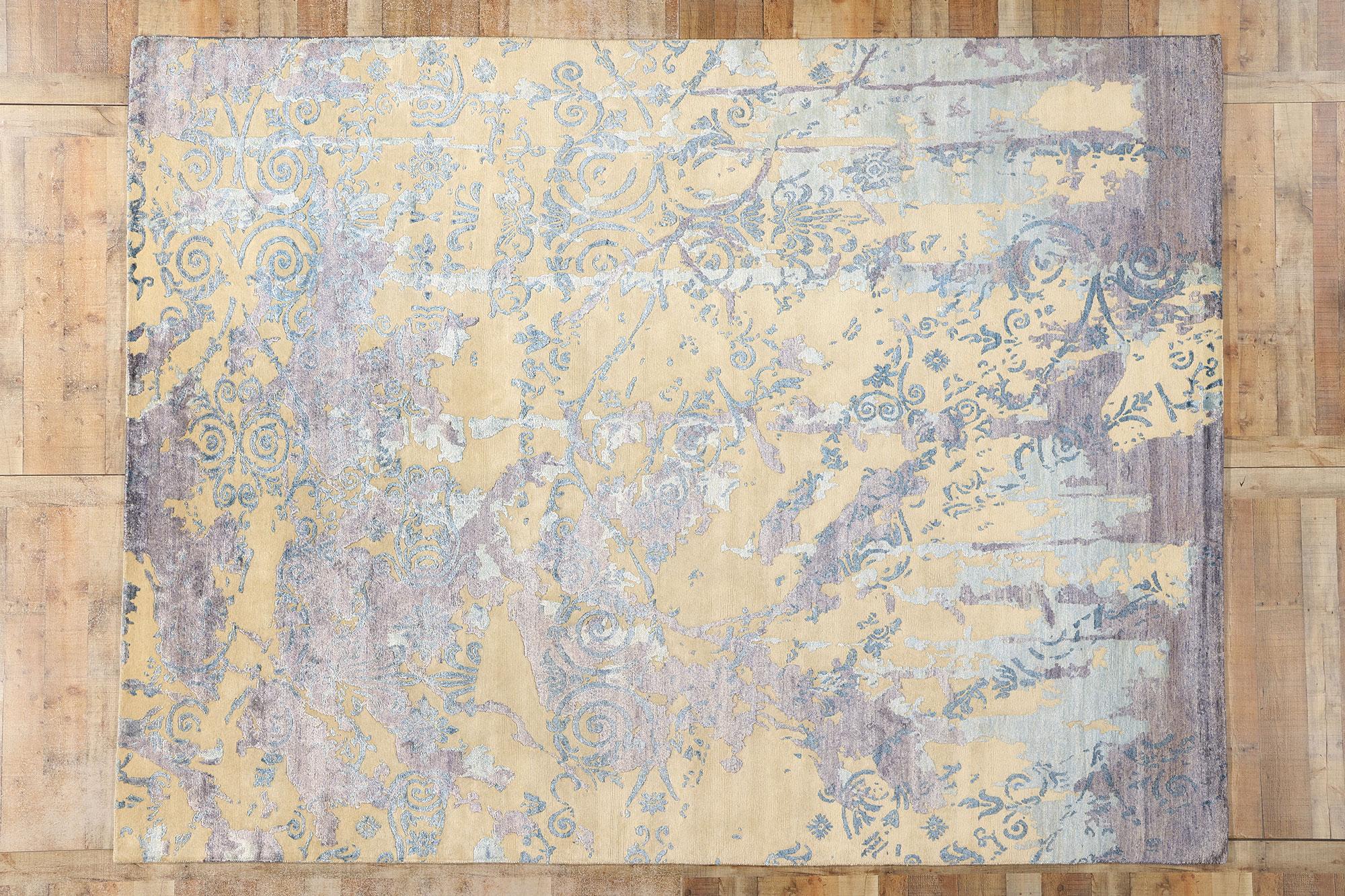 New Contemporary Damask Silk Area Rug with Victorian Elegance For Sale 3