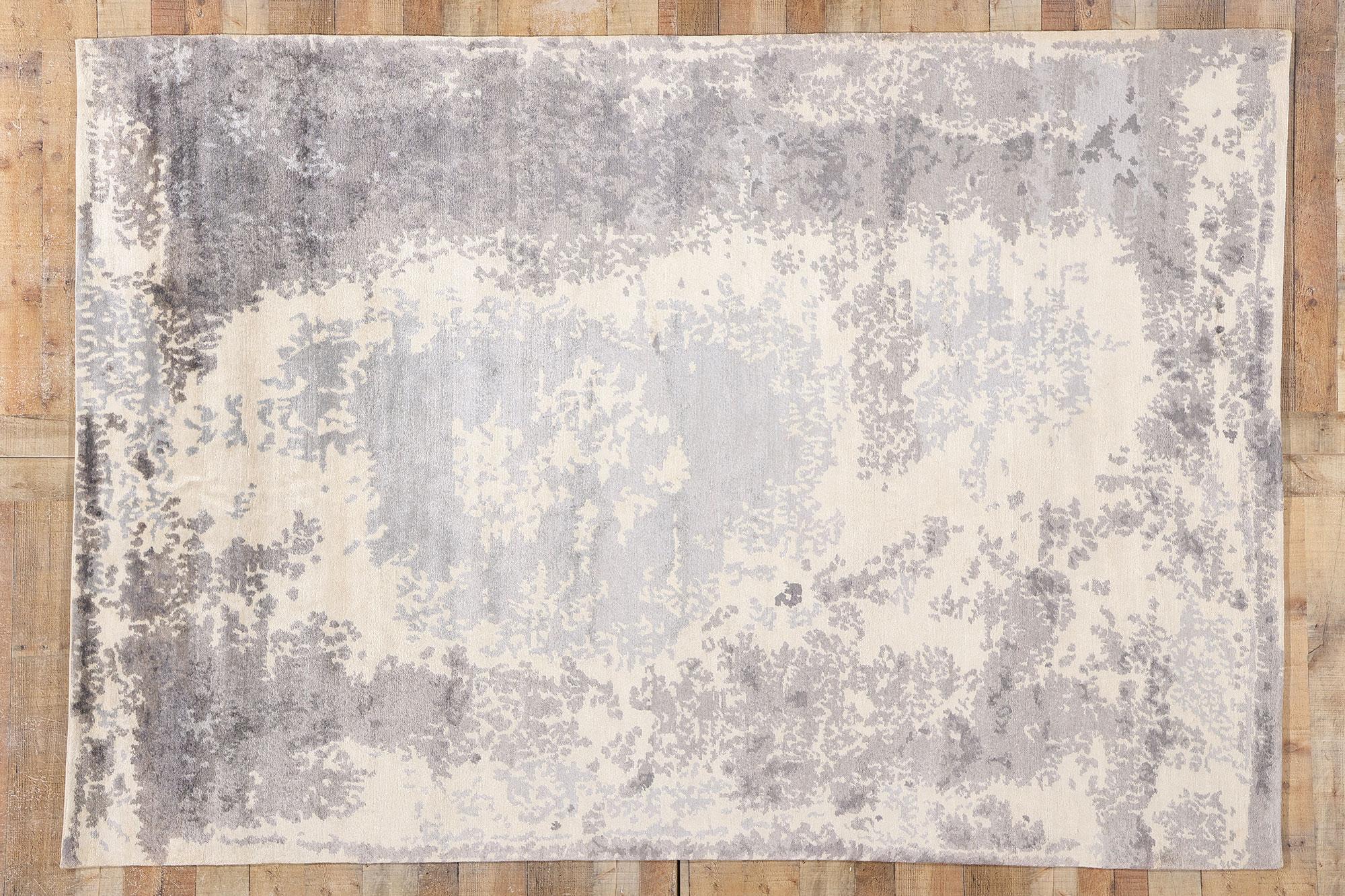 New Contemporary Damask Silk Area Rug with Victorian Elegance For Sale 3