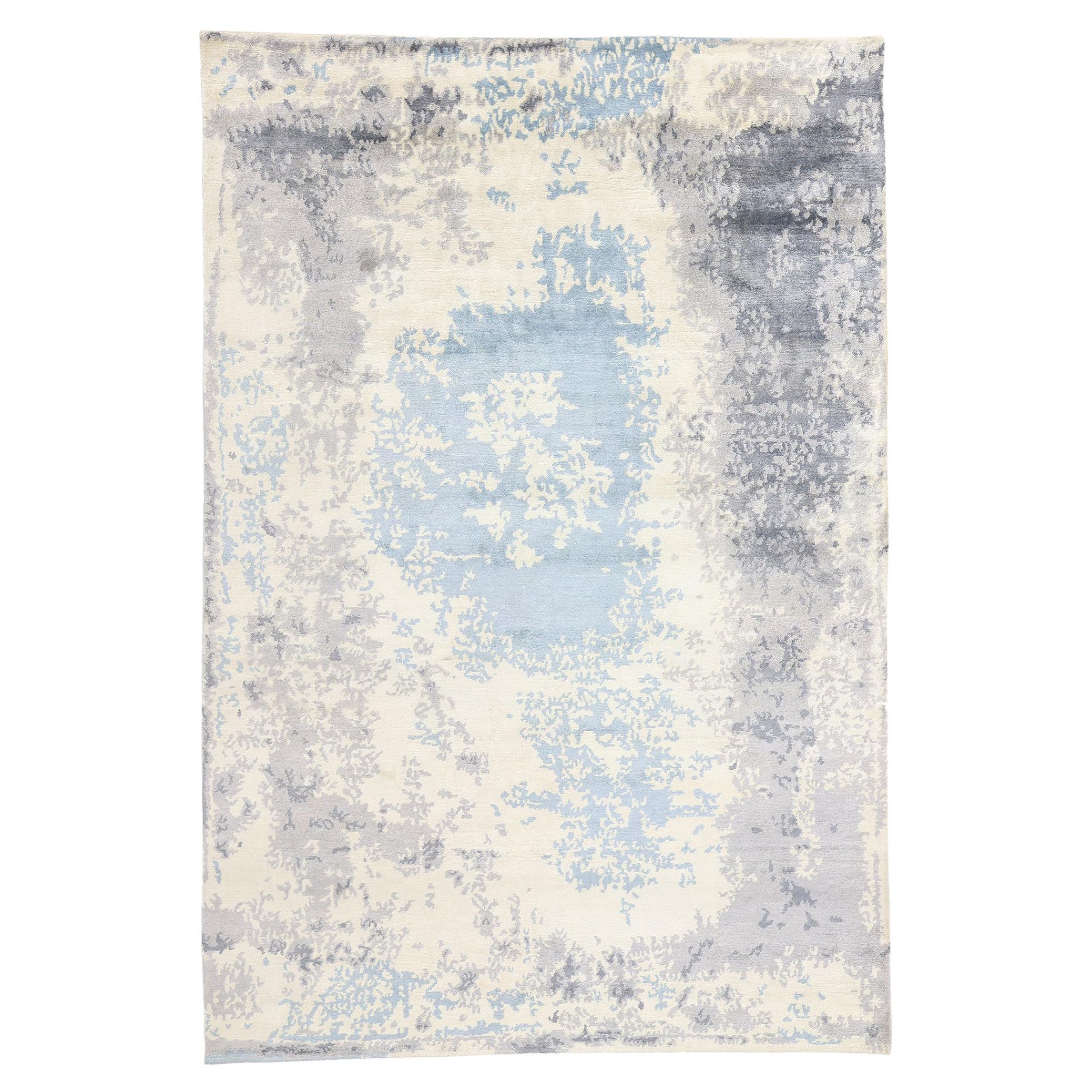 New Contemporary Damask Silk Area Rug with Victorian Elegance