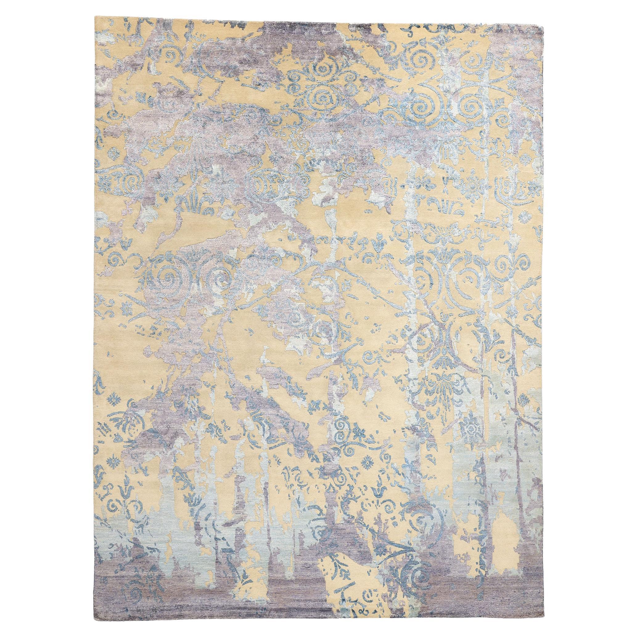 New Contemporary Damask Silk Area Rug with Victorian Elegance