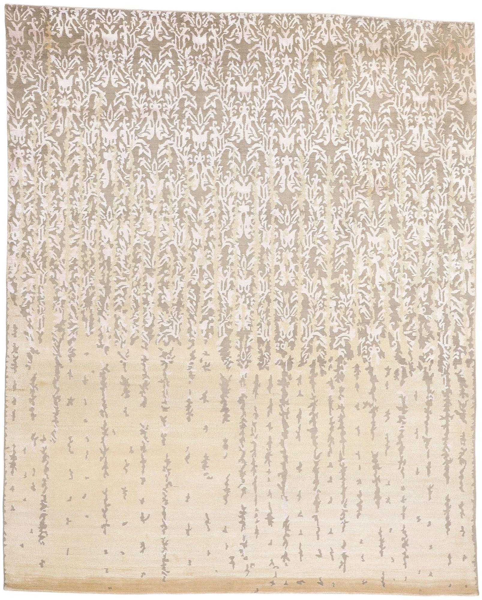 New Contemporary Damask Silk Carpet with Victorian Elegance