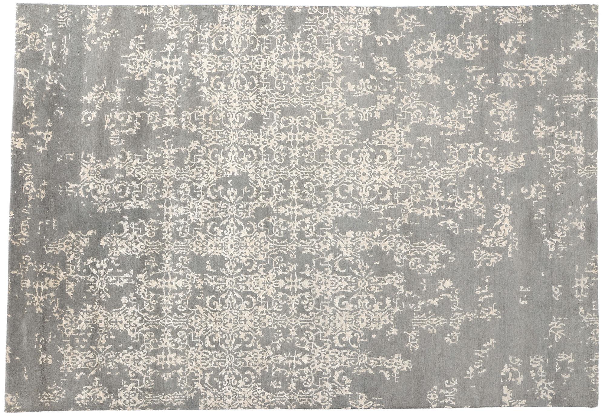 New Contemporary Damask Wool and Silk Area Rug with Victorian Elegance For Sale 4
