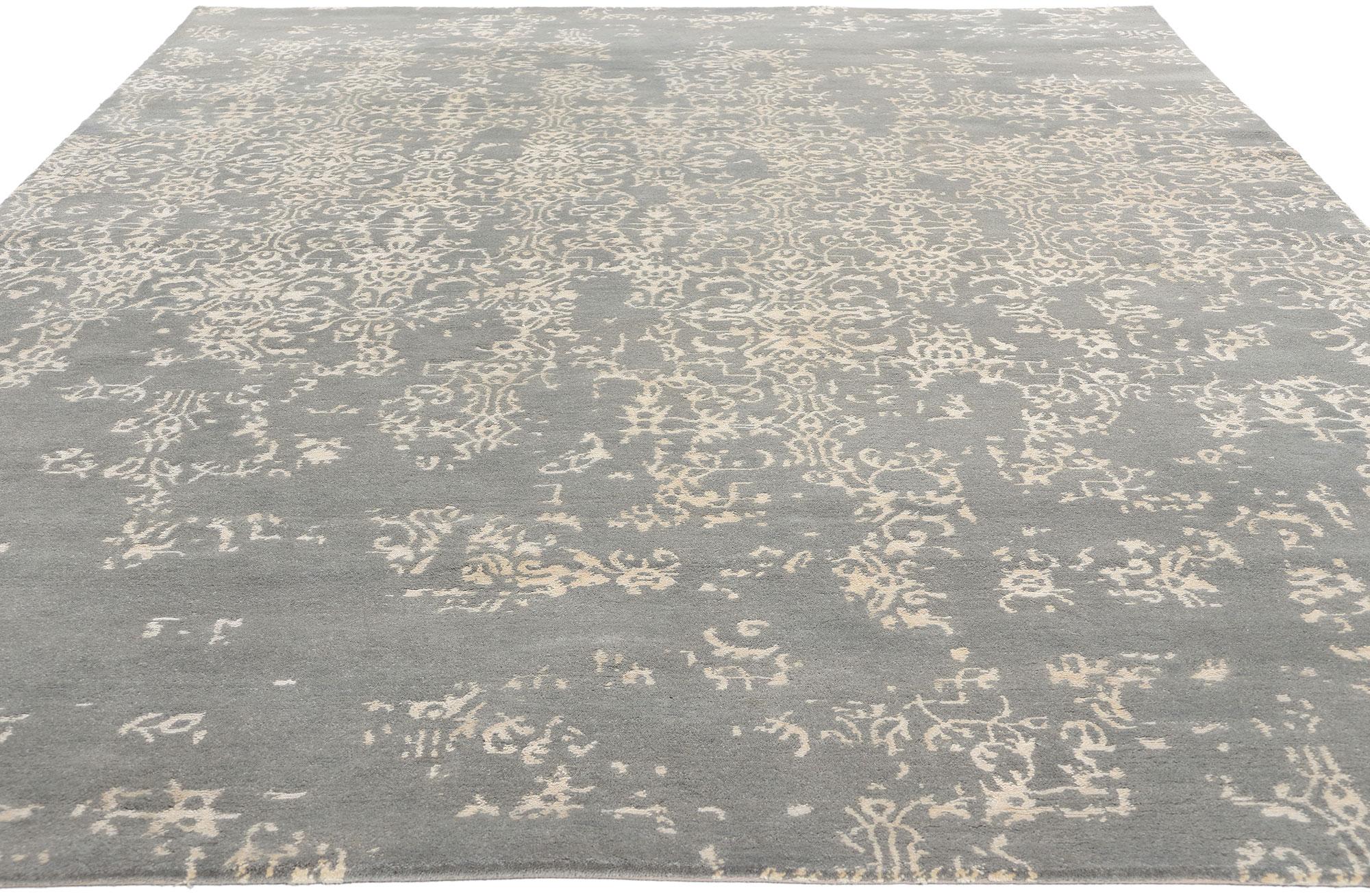 Modern New Contemporary Damask Wool and Silk Area Rug with Victorian Elegance For Sale