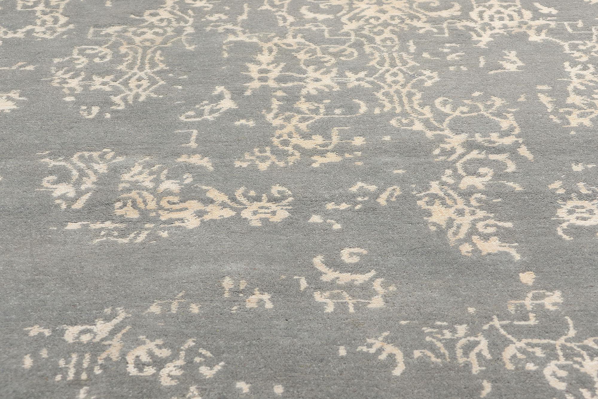 Hand-Knotted New Contemporary Damask Wool and Silk Area Rug with Victorian Elegance For Sale