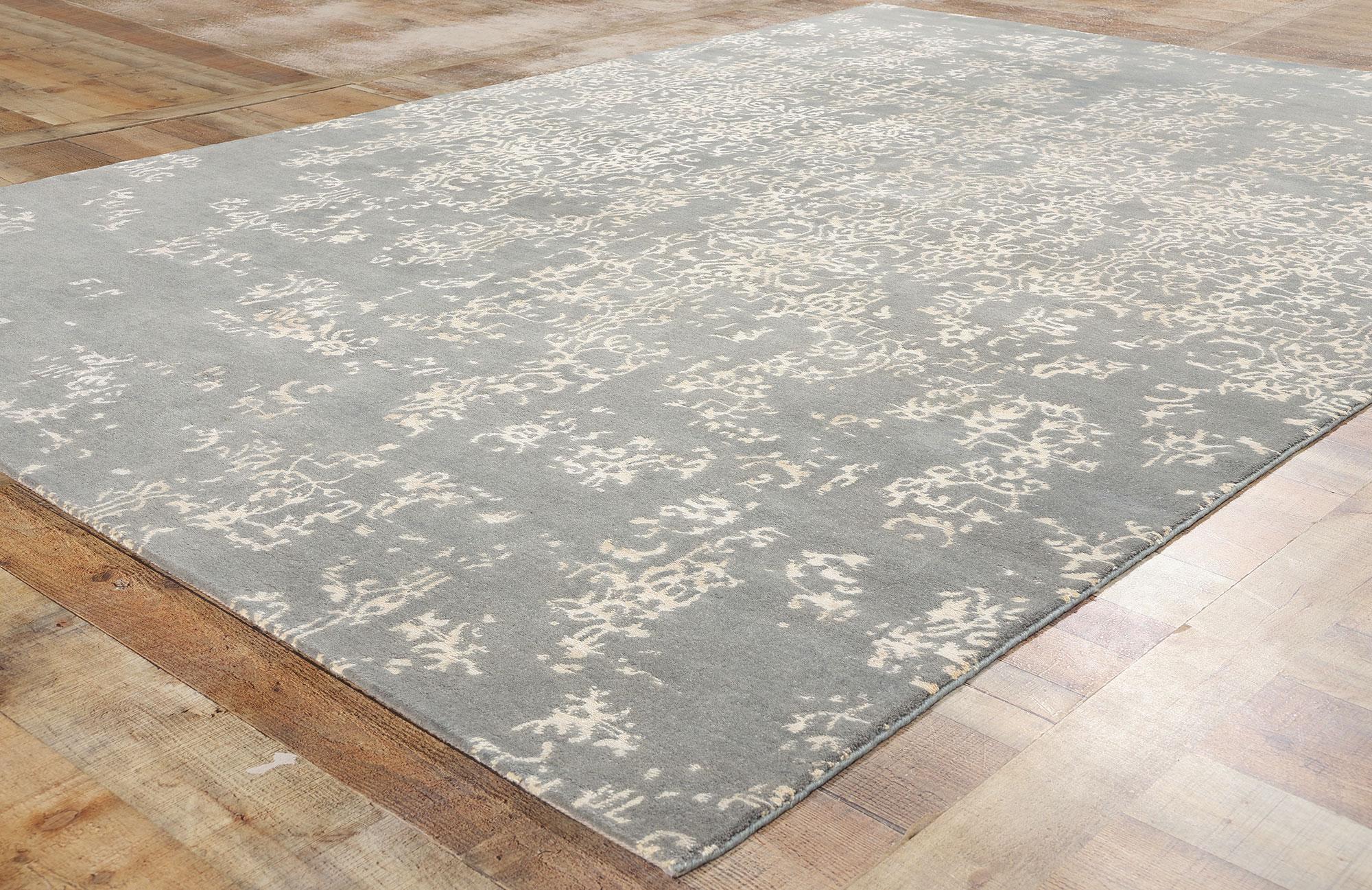 New Contemporary Damask Wool and Silk Area Rug with Victorian Elegance For Sale 1