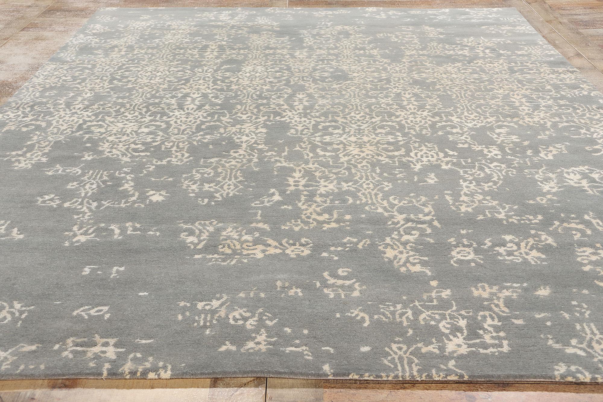 New Contemporary Damask Wool and Silk Area Rug with Victorian Elegance For Sale 2
