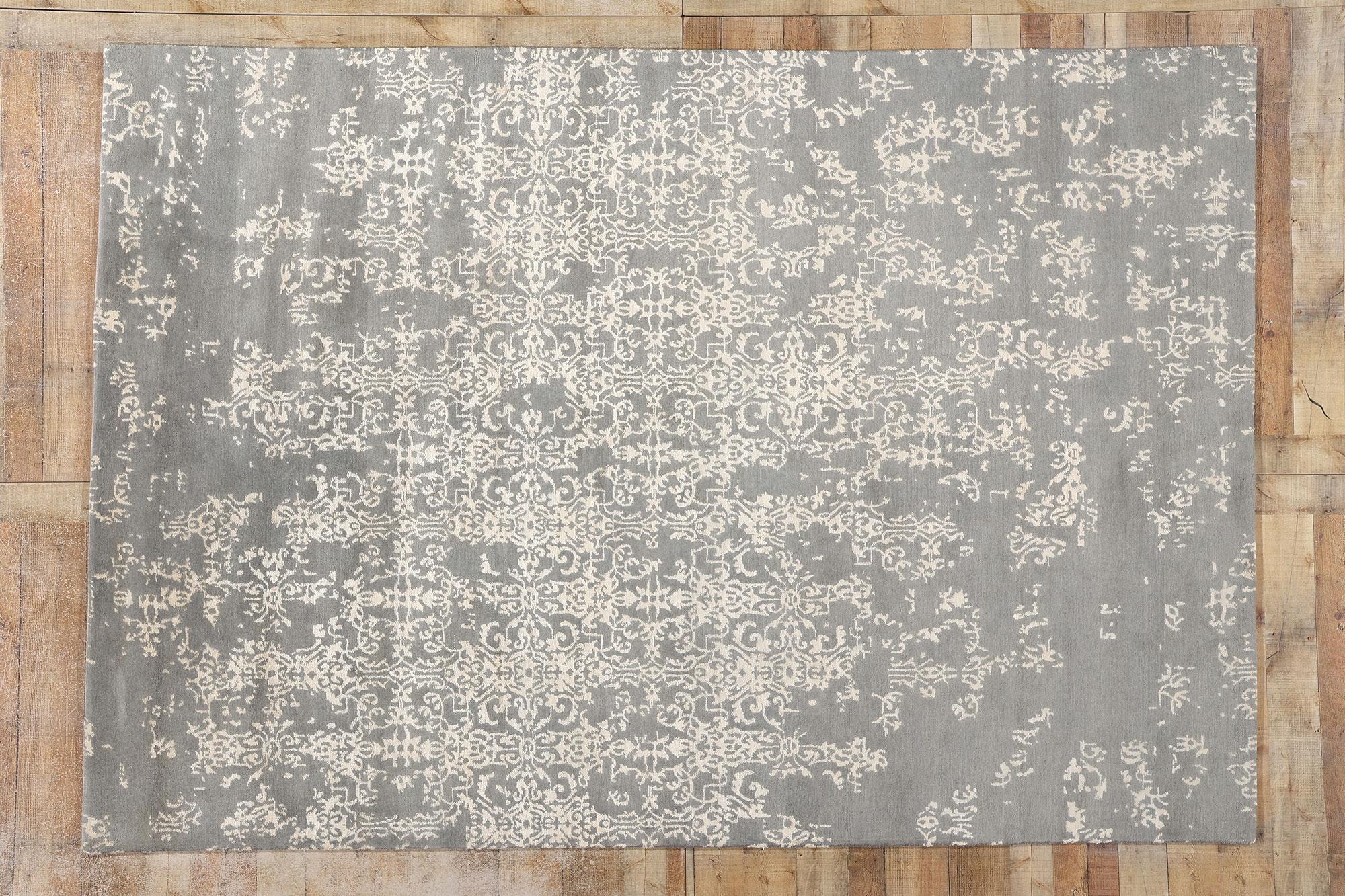 New Contemporary Damask Wool and Silk Area Rug with Victorian Elegance For Sale 3