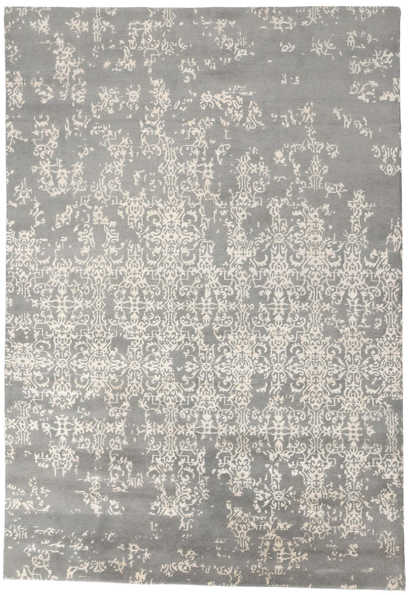 New Contemporary Damask Wool and Silk Area Rug with Victorian Elegance