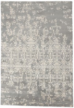 New Contemporary Damask Wool and Silk Area Rug with Victorian Elegance