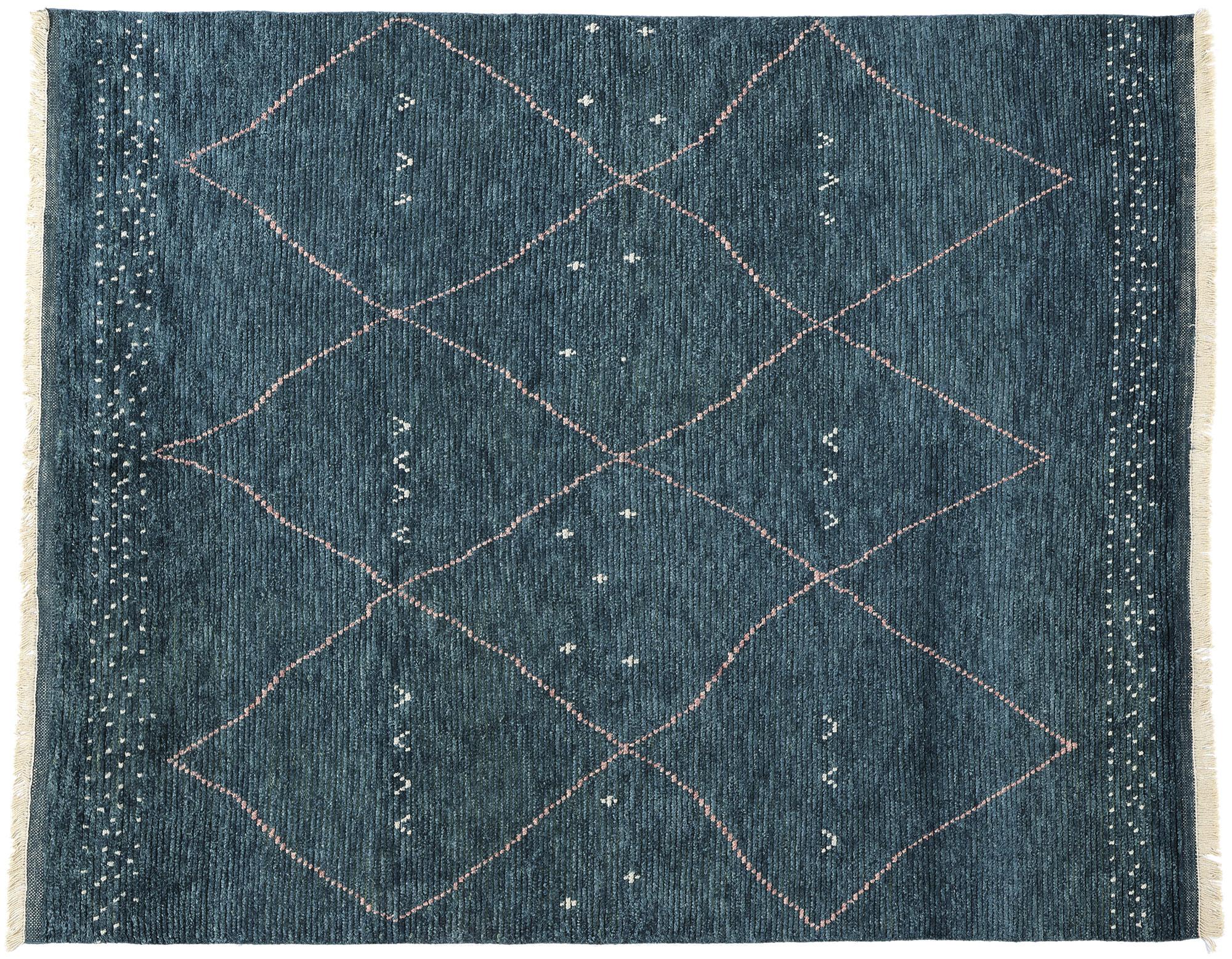 New Contemporary Dark Blue Moroccan Rug, Tribal Allure Meets Cozy Boho Chic For Sale 3