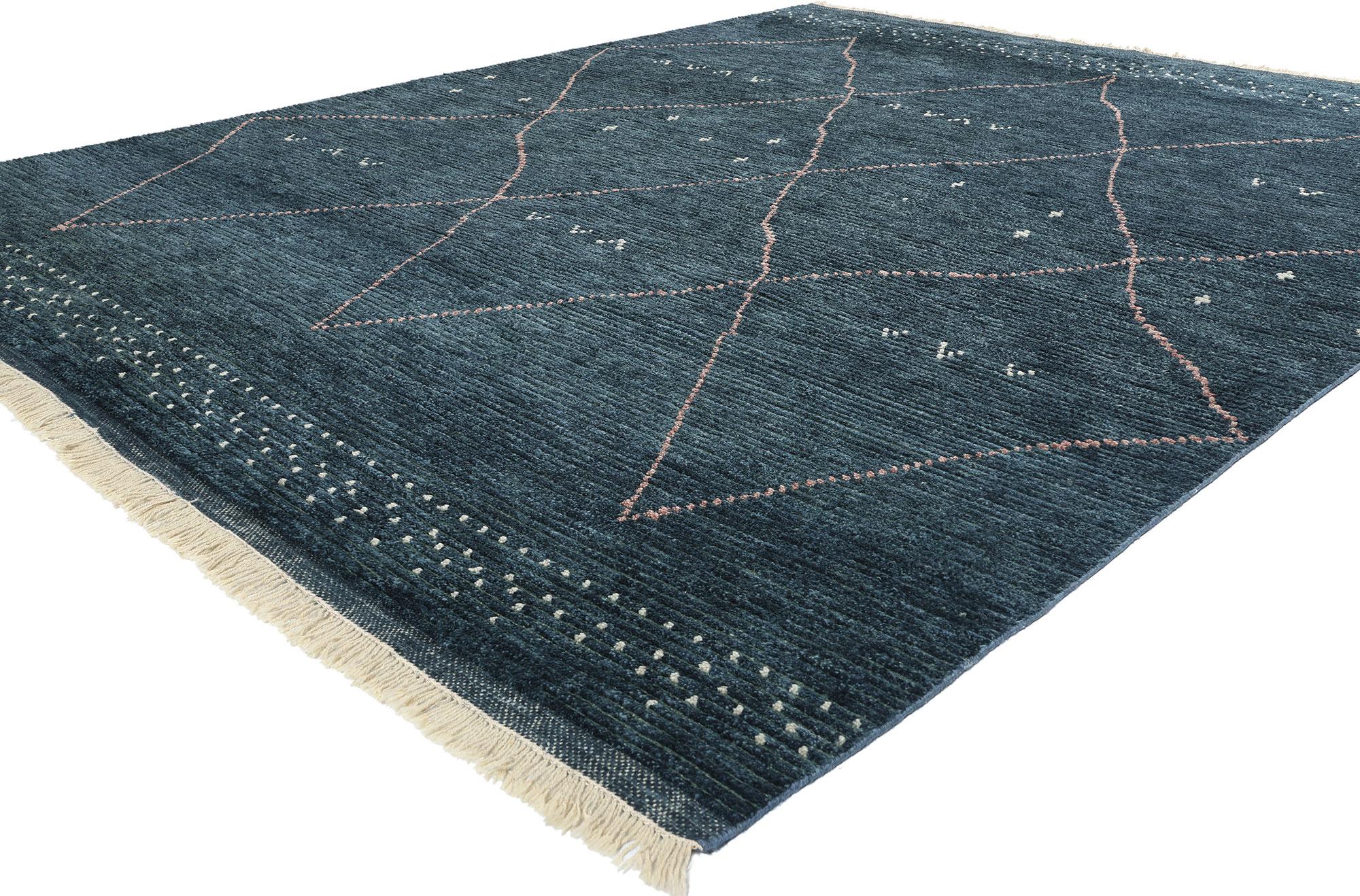 31243 Dark Blue Bohemian Moroccan Rug, 08'05 x 10'05. Indian Moroccan rugs masterfully combine tribal patterns, geometric shapes, and captivating motifs characteristic of Moroccan rug craftsmanship. Handcrafted in India, these Moroccan-style rugs