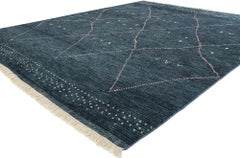 New Contemporary Dark Blue Moroccan Rug, Tribal Allure Meets Cozy Boho Chic