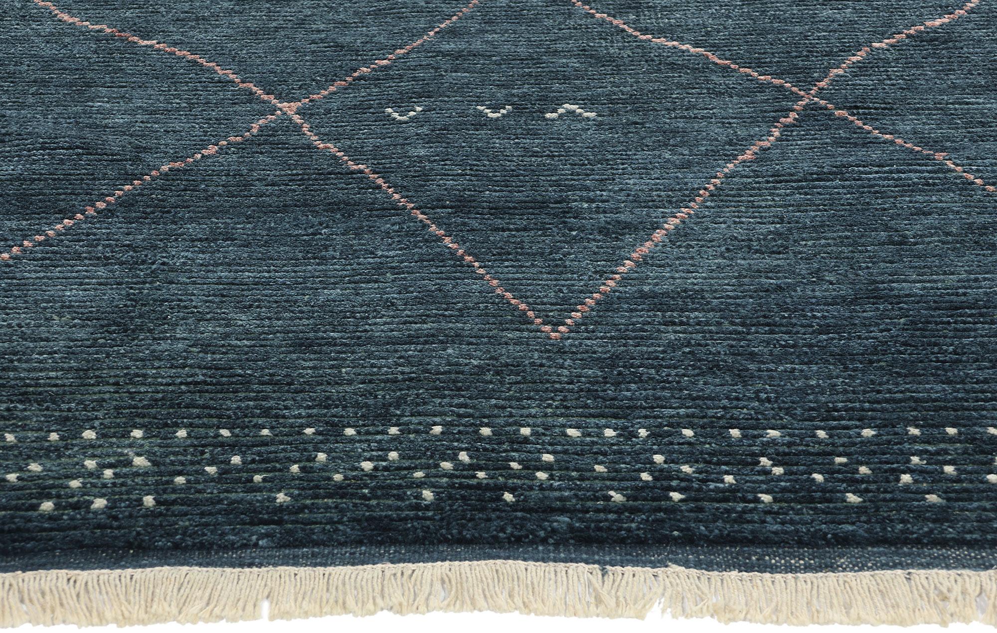 Indian New Contemporary Dark Blue Moroccan Rug, Tribal Allure Meets Cozy Boho Chic For Sale