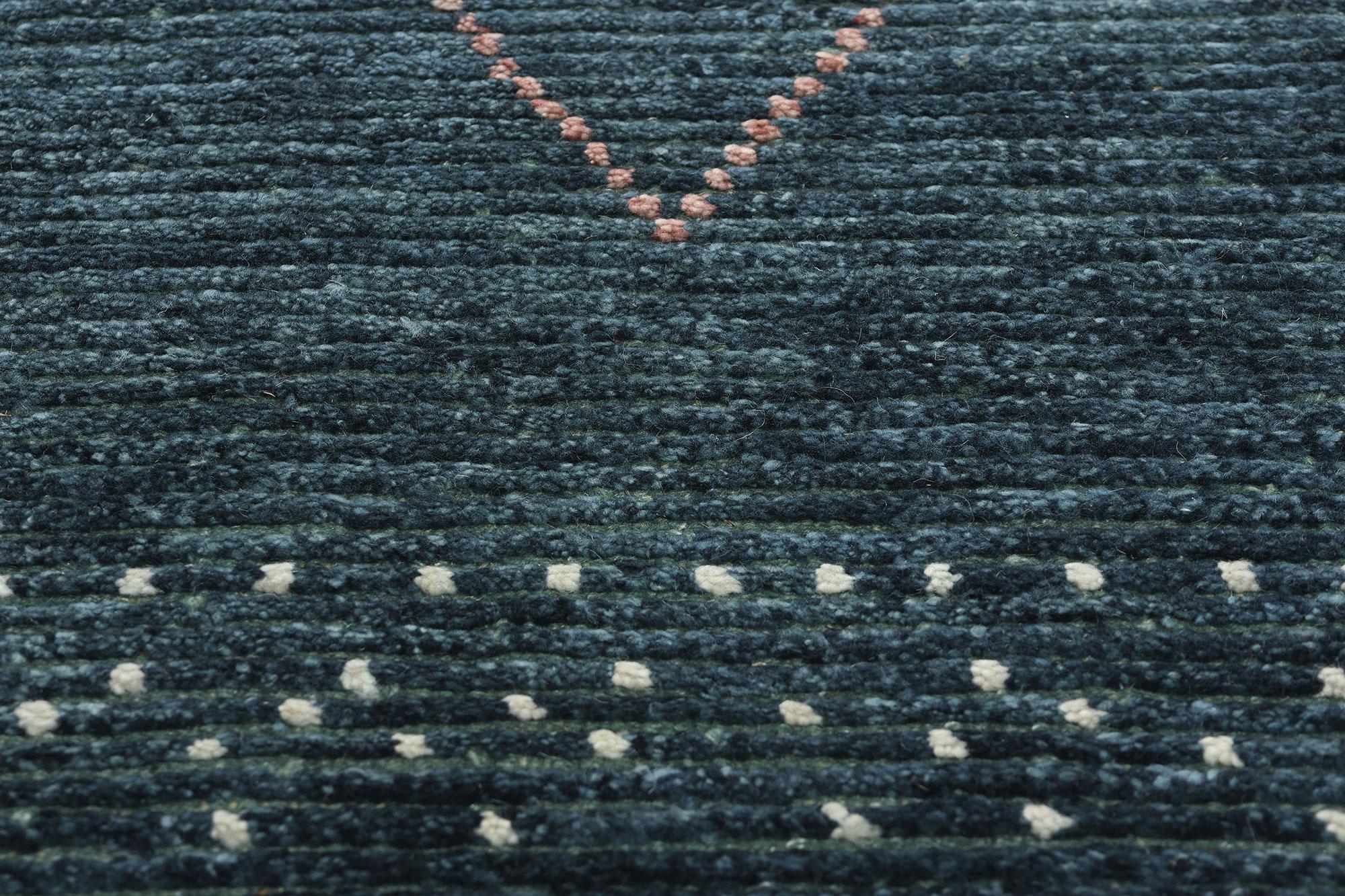 Hand-Knotted New Contemporary Dark Blue Moroccan Rug, Tribal Allure Meets Cozy Boho Chic For Sale