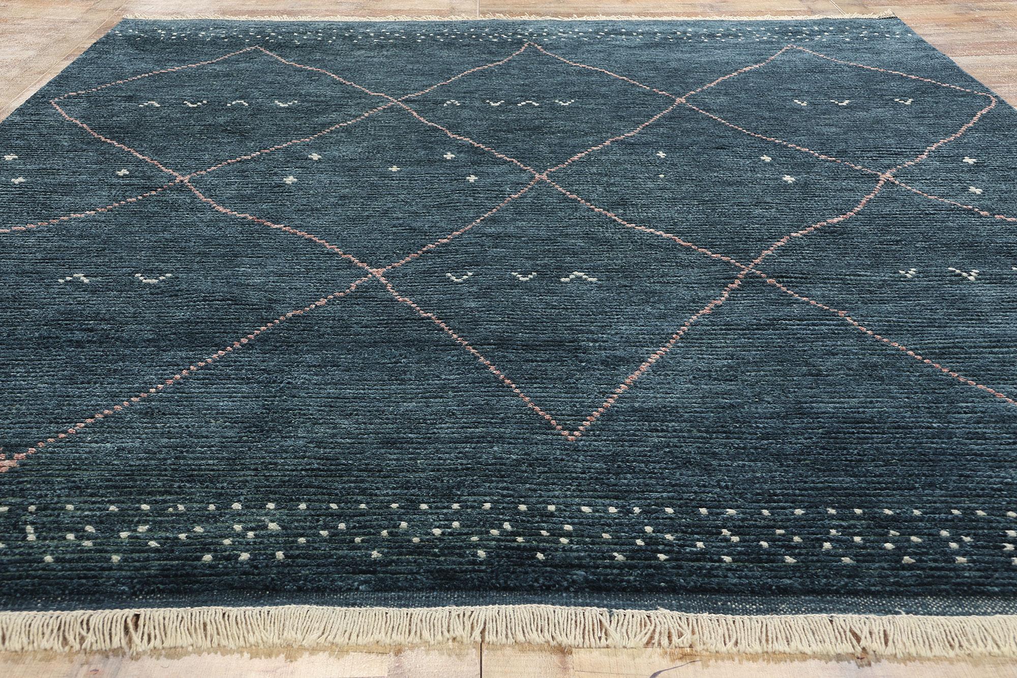 New Contemporary Dark Blue Moroccan Rug, Tribal Allure Meets Cozy Boho Chic For Sale 1