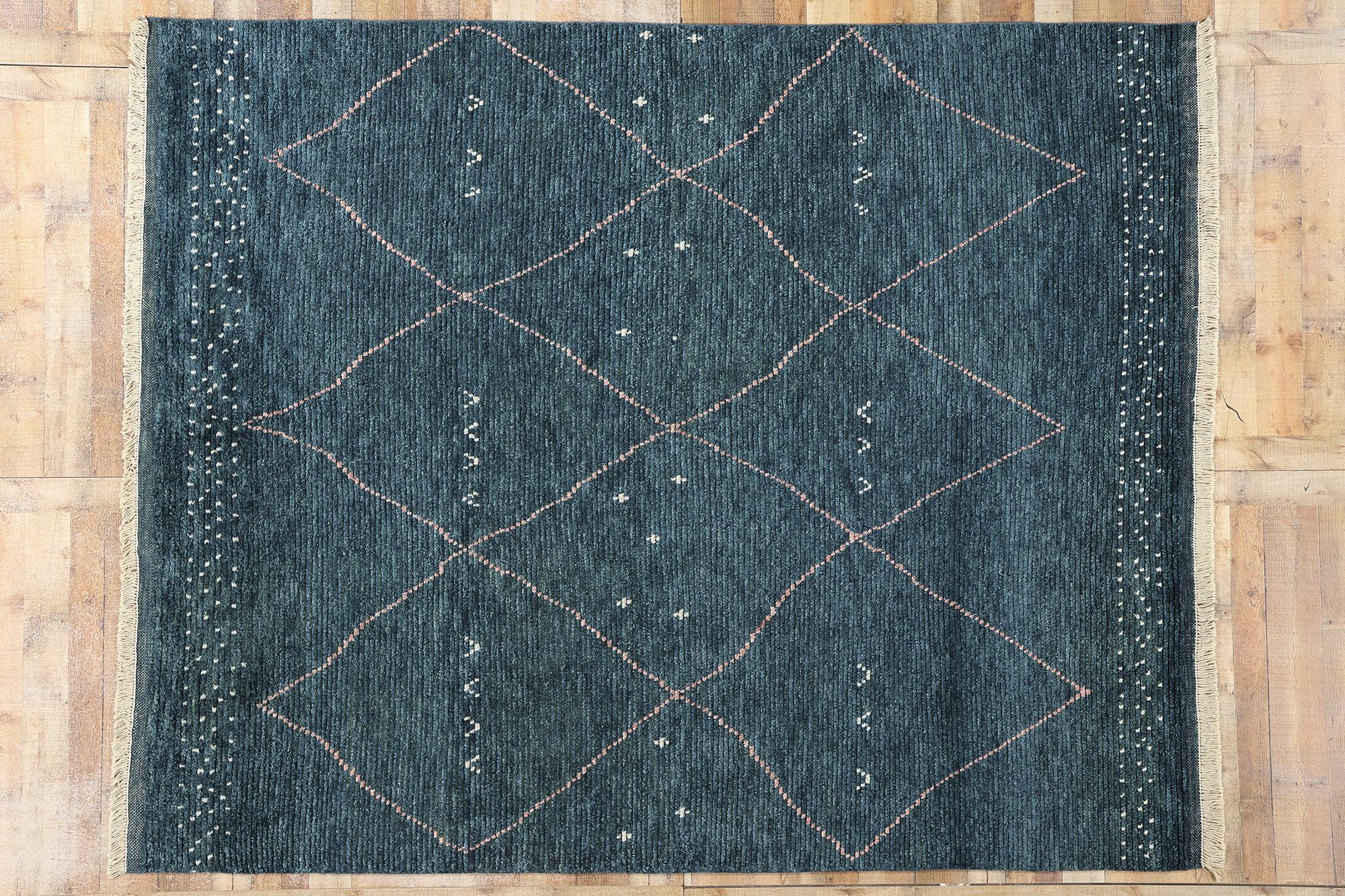 New Contemporary Dark Blue Moroccan Rug, Tribal Allure Meets Cozy Boho Chic For Sale 2