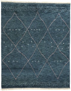 New Contemporary Dark Blue Moroccan Rug, Tribal Allure Meets Cozy Boho Chic