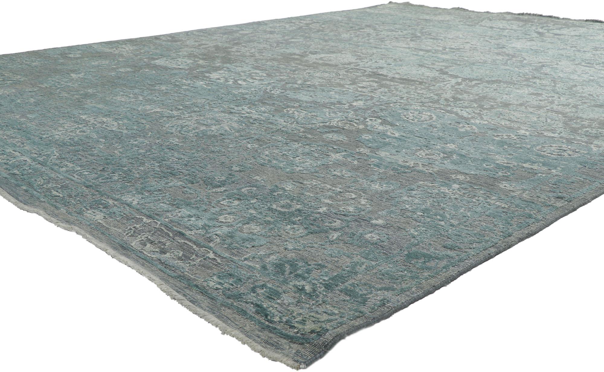 30709 New Contemporary Vintage Style Distressed High-Low rug 08'08 x 11'11. Showcasing a modern style and raised design with incredible detail and texture, this hand knotted wool contemporary textured rug is a captivating vision of woven beauty. The