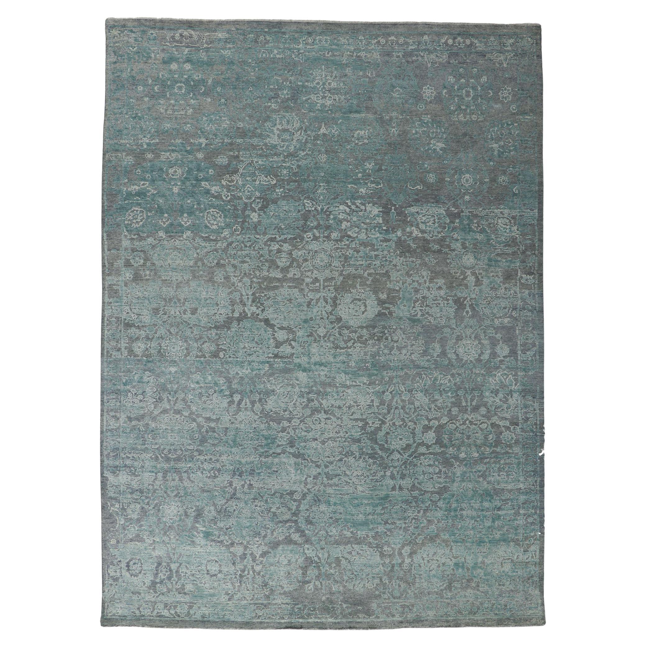 New Contemporary Distressed High-Low Textured Rug For Sale