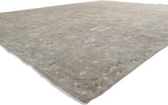 New Modern Gray Oushak Carpet with Transitional Style