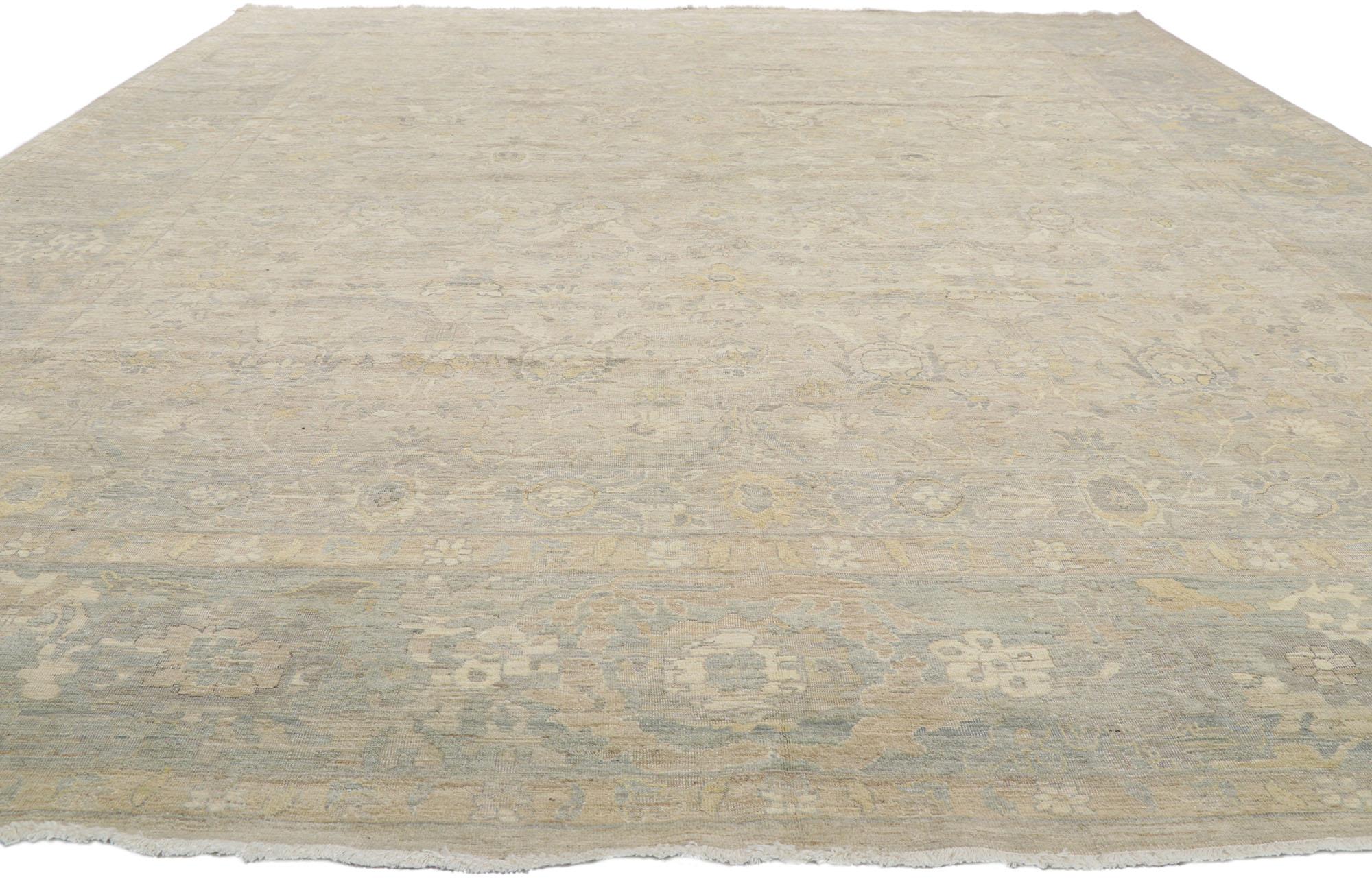 Indian New Contemporary Distressed Rug with Modern Vintage Style For Sale