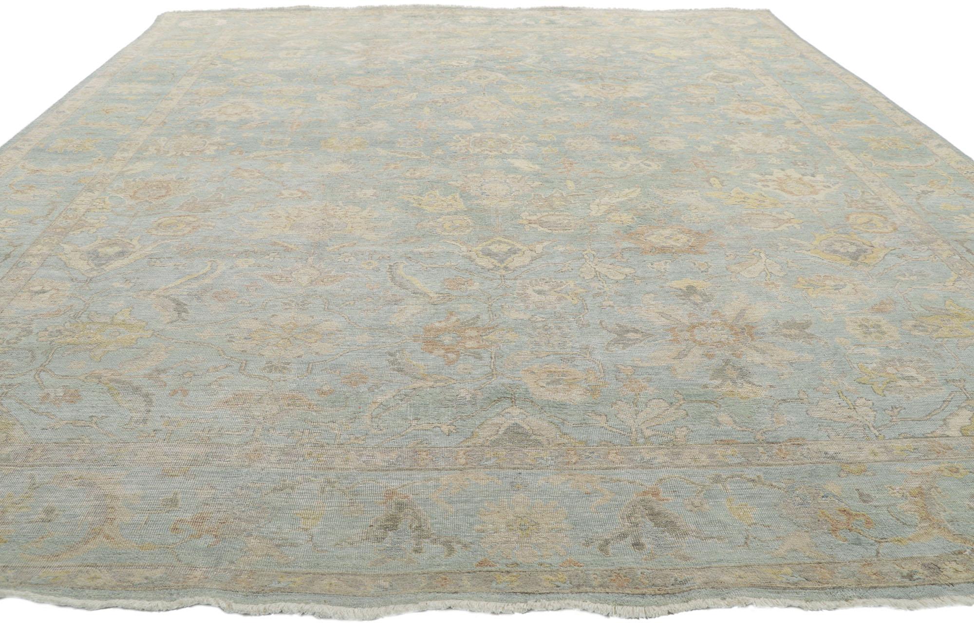 Indian Contemporary Soft Blue Oushak Rug For Sale