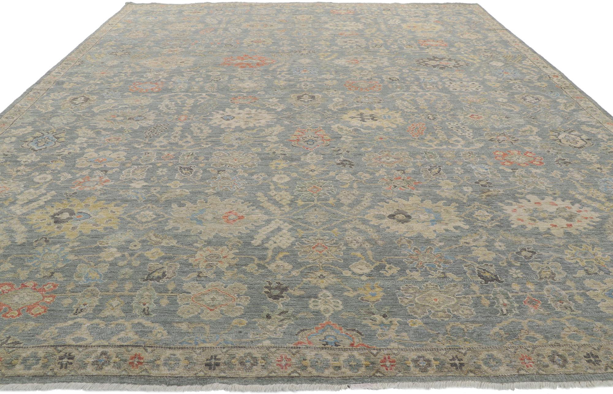 Indian New Contemporary Distressed Rug with Modern Vintage Style For Sale
