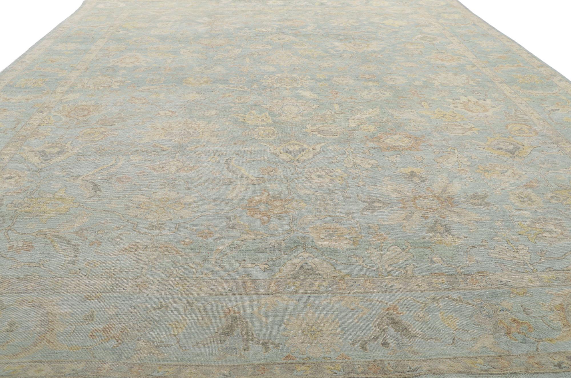 Wool Contemporary Soft Blue Oushak Rug For Sale