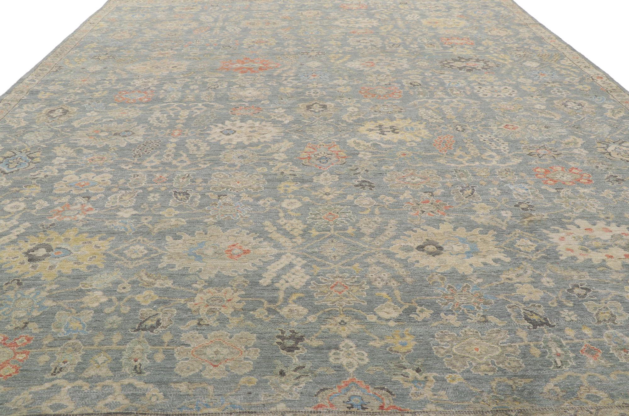 Hand-Knotted New Contemporary Distressed Rug with Modern Vintage Style For Sale