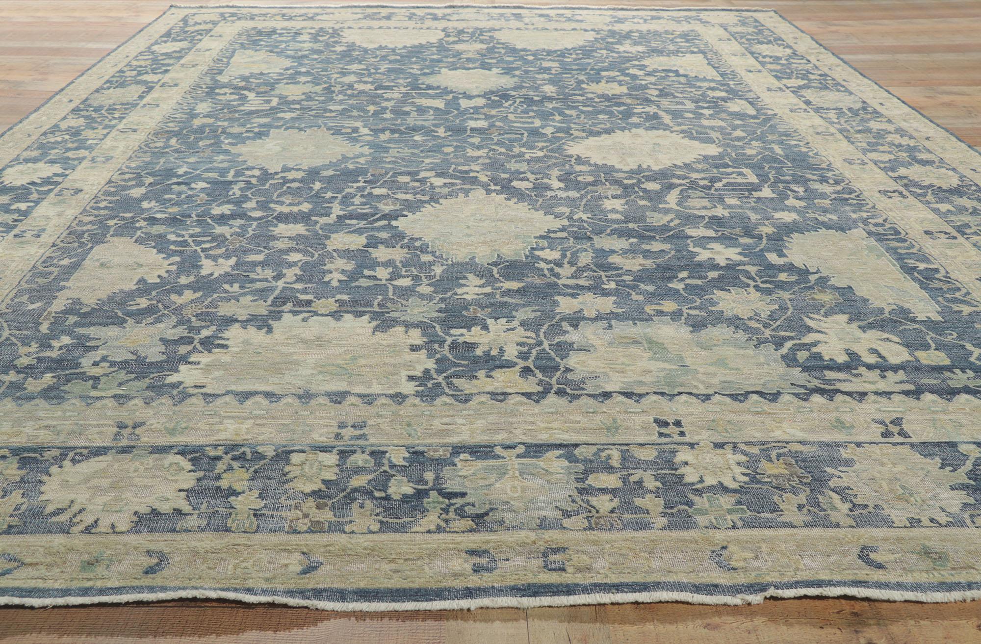 Wool New Vintage-Inspired Blue Distressed Rug, 09'08 x 13'09 For Sale