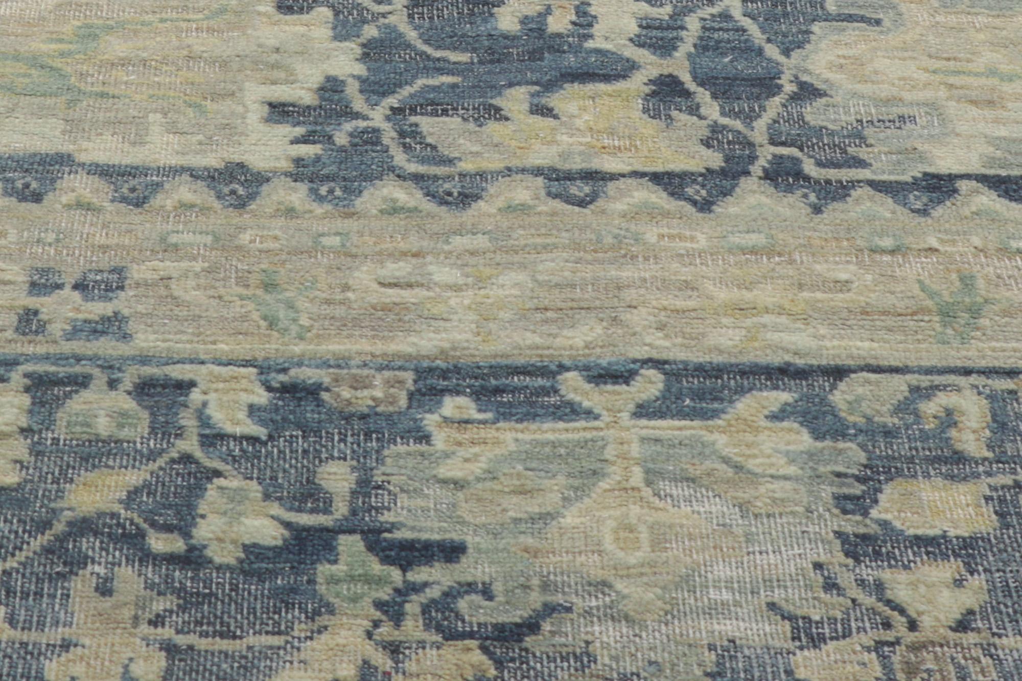 Hand-Knotted New Vintage-Inspired Blue Distressed Rug, 09'08 x 13'09 For Sale