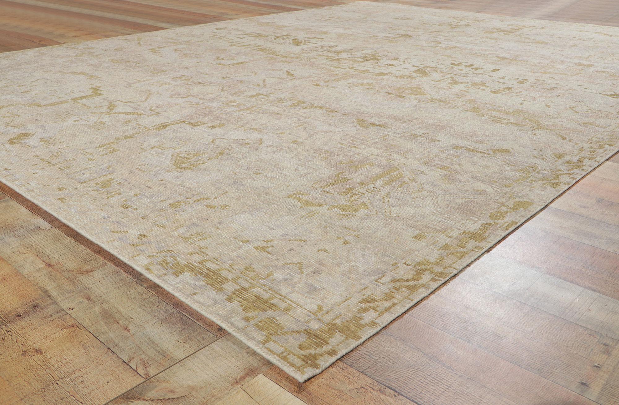 Indian New Vintage-Style Distressed Rug with Neutral Earth-Tone Colors For Sale