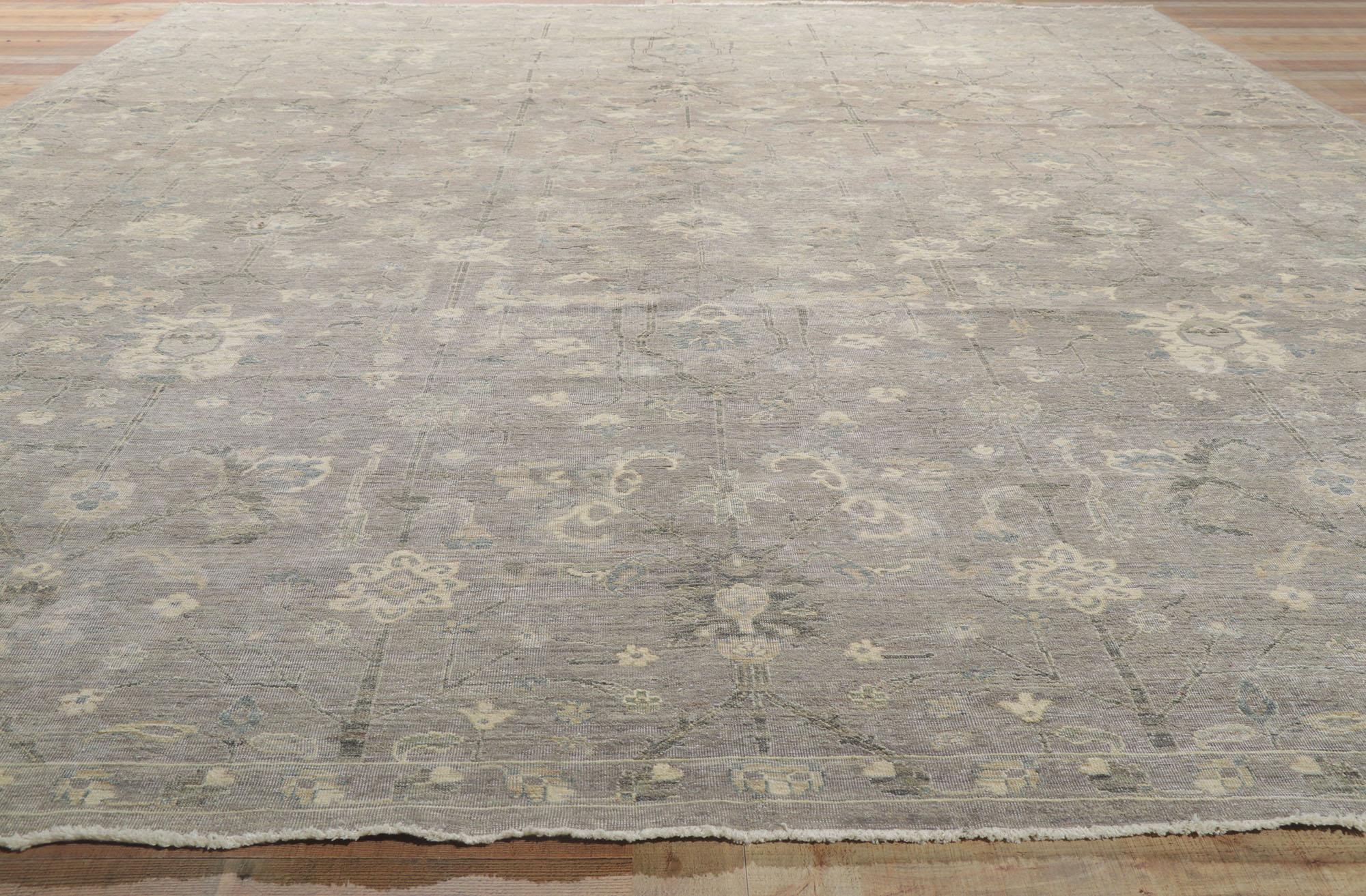 Contemporary New Modern Gray Oushak Carpet with Transitional Style For Sale
