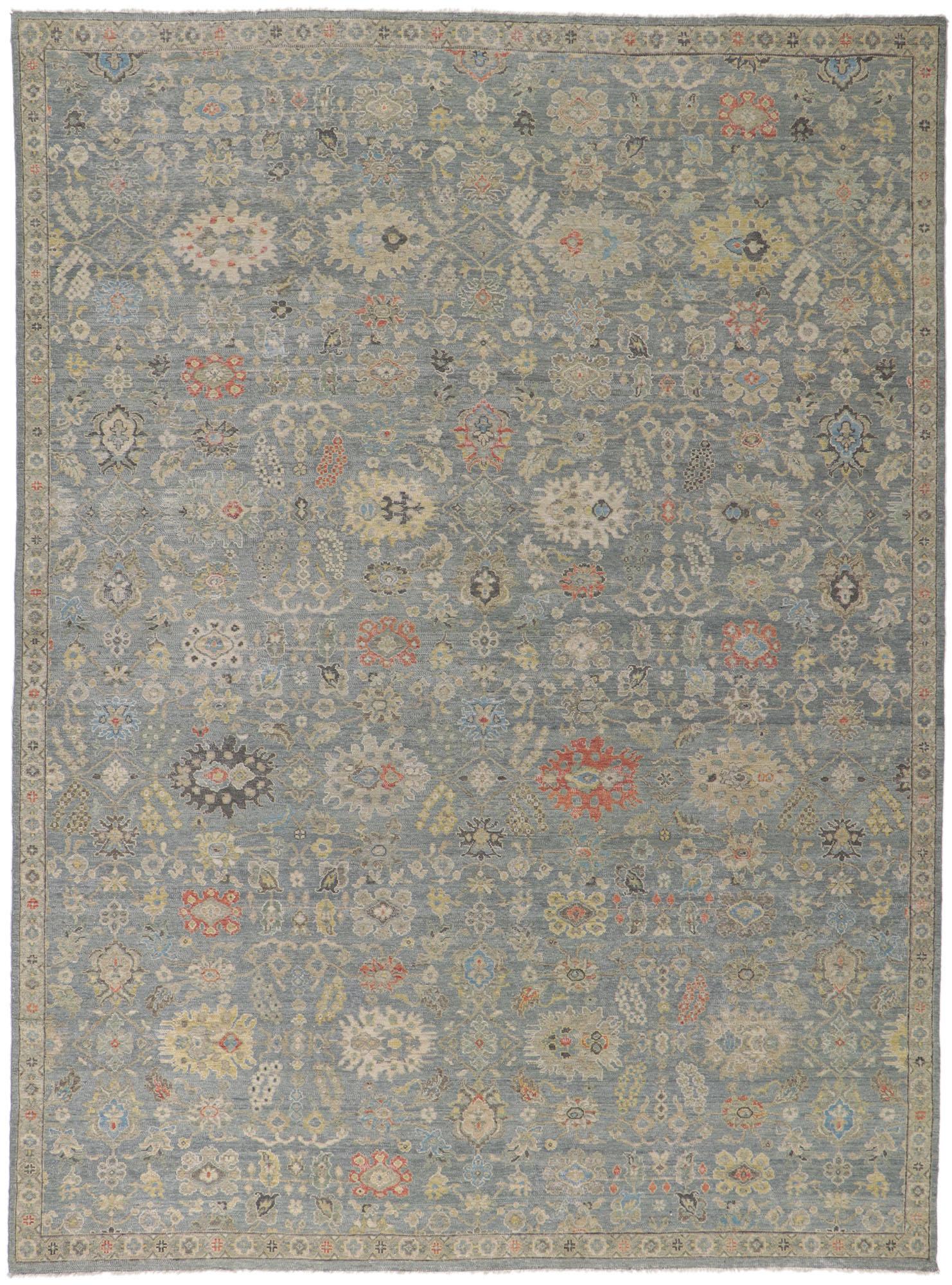 New Contemporary Distressed Carpet with Modern Vintage Style 1