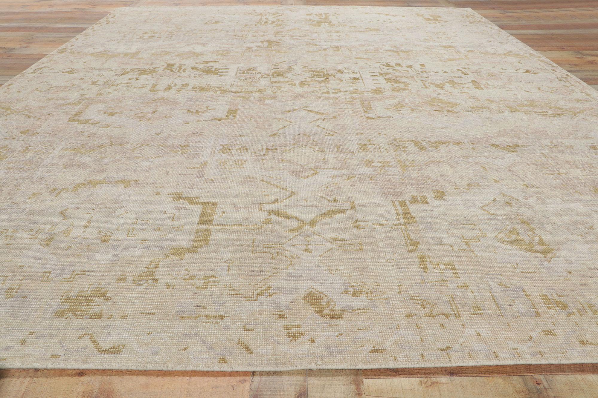 Hand-Knotted New Vintage-Style Distressed Rug with Neutral Earth-Tone Colors For Sale