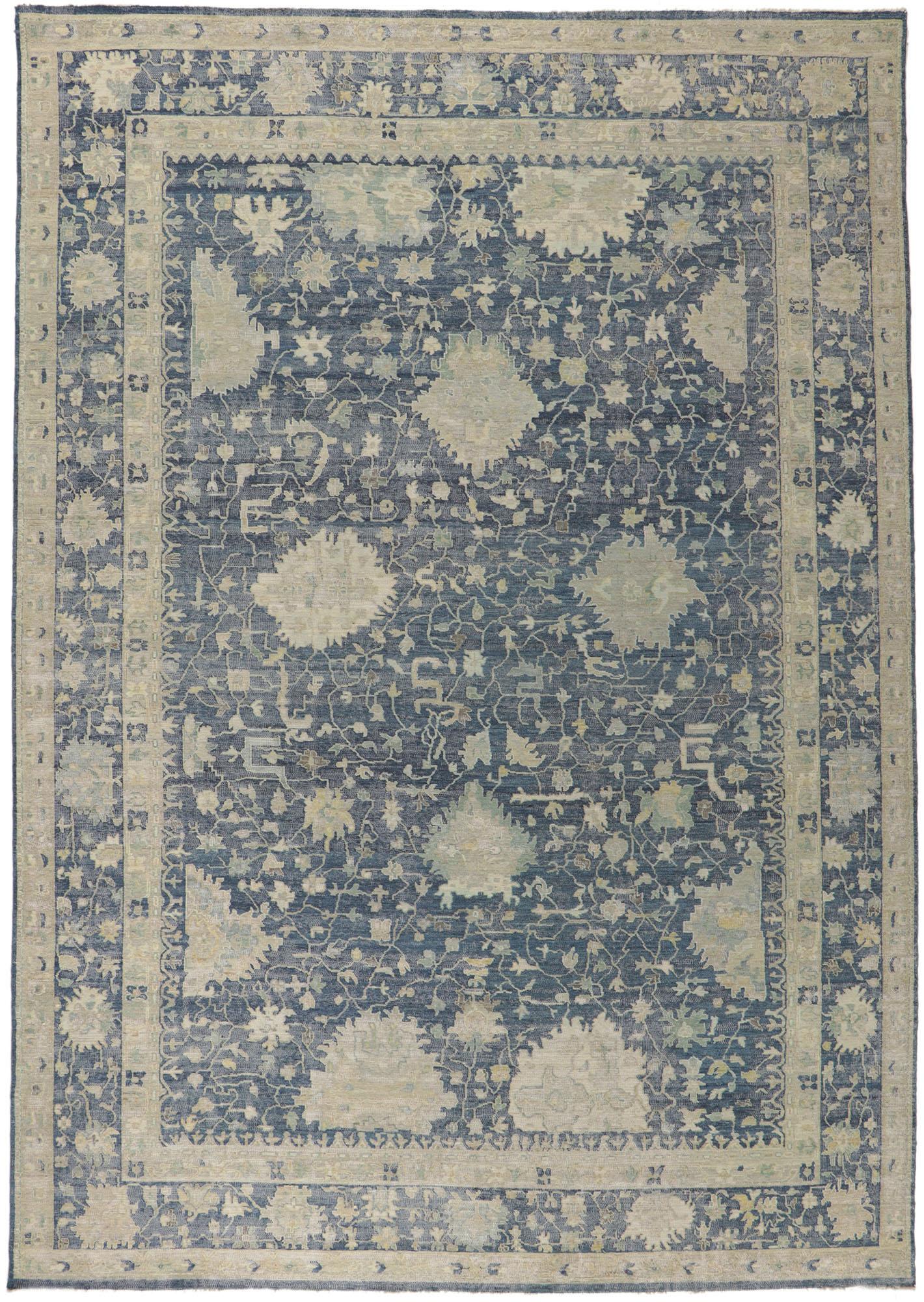 New Vintage-Inspired Blue Distressed Rug, 09'08 x 13'09 For Sale 2