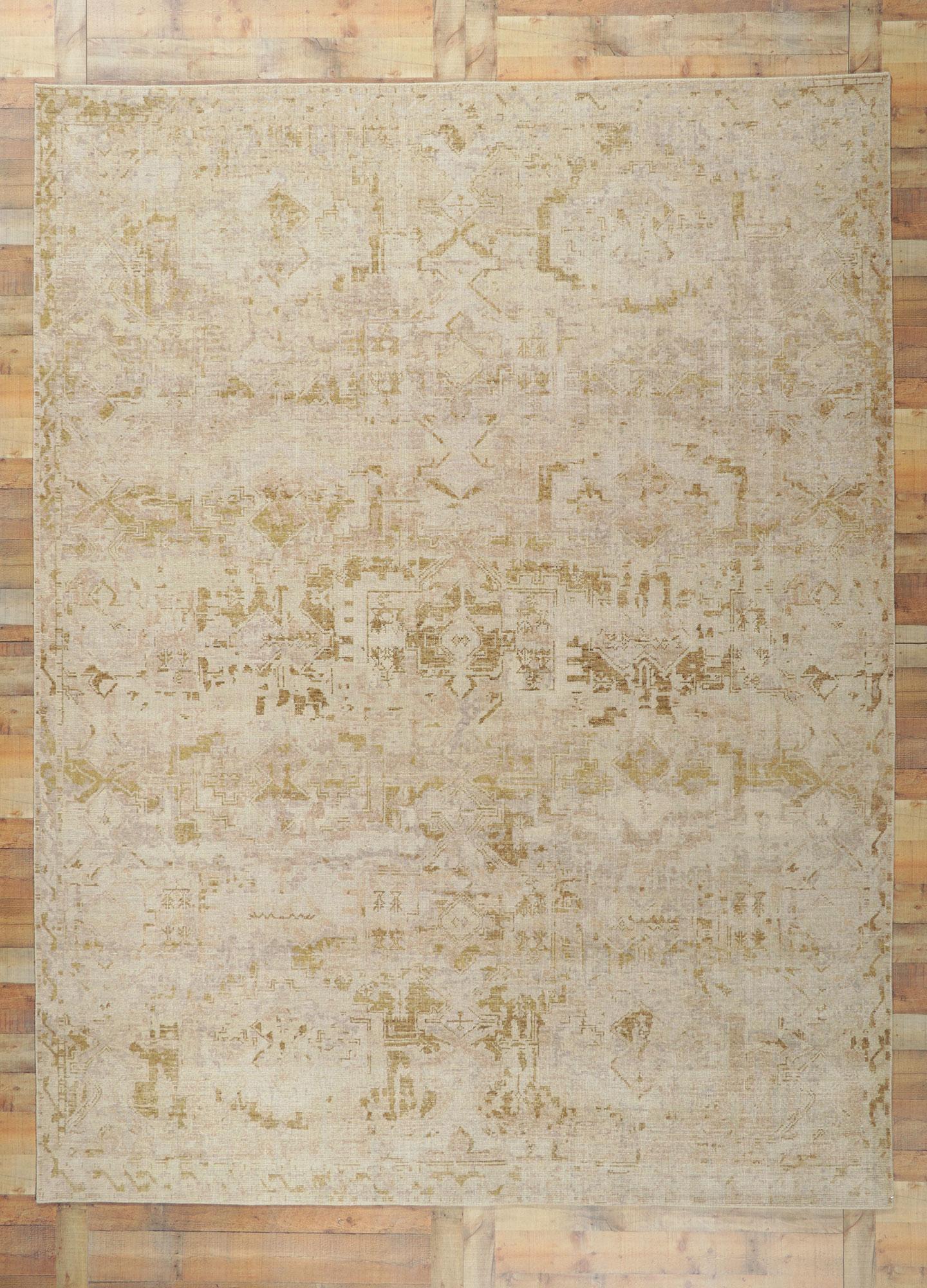 New Vintage-Style Distressed Rug with Neutral Earth-Tone Colors In New Condition For Sale In Dallas, TX