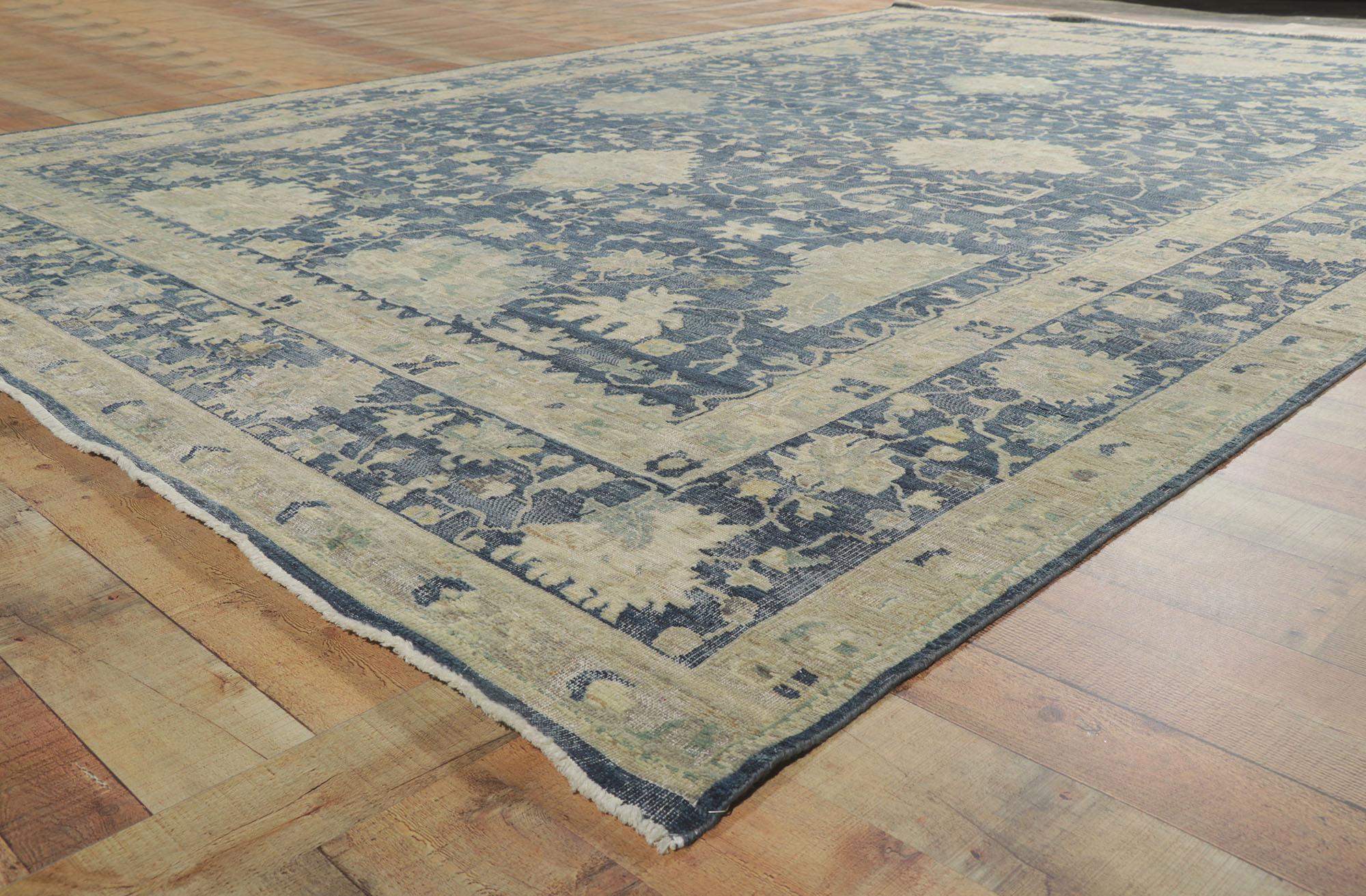 Contemporary New Vintage-Inspired Blue Distressed Rug, 09'08 x 13'09 For Sale