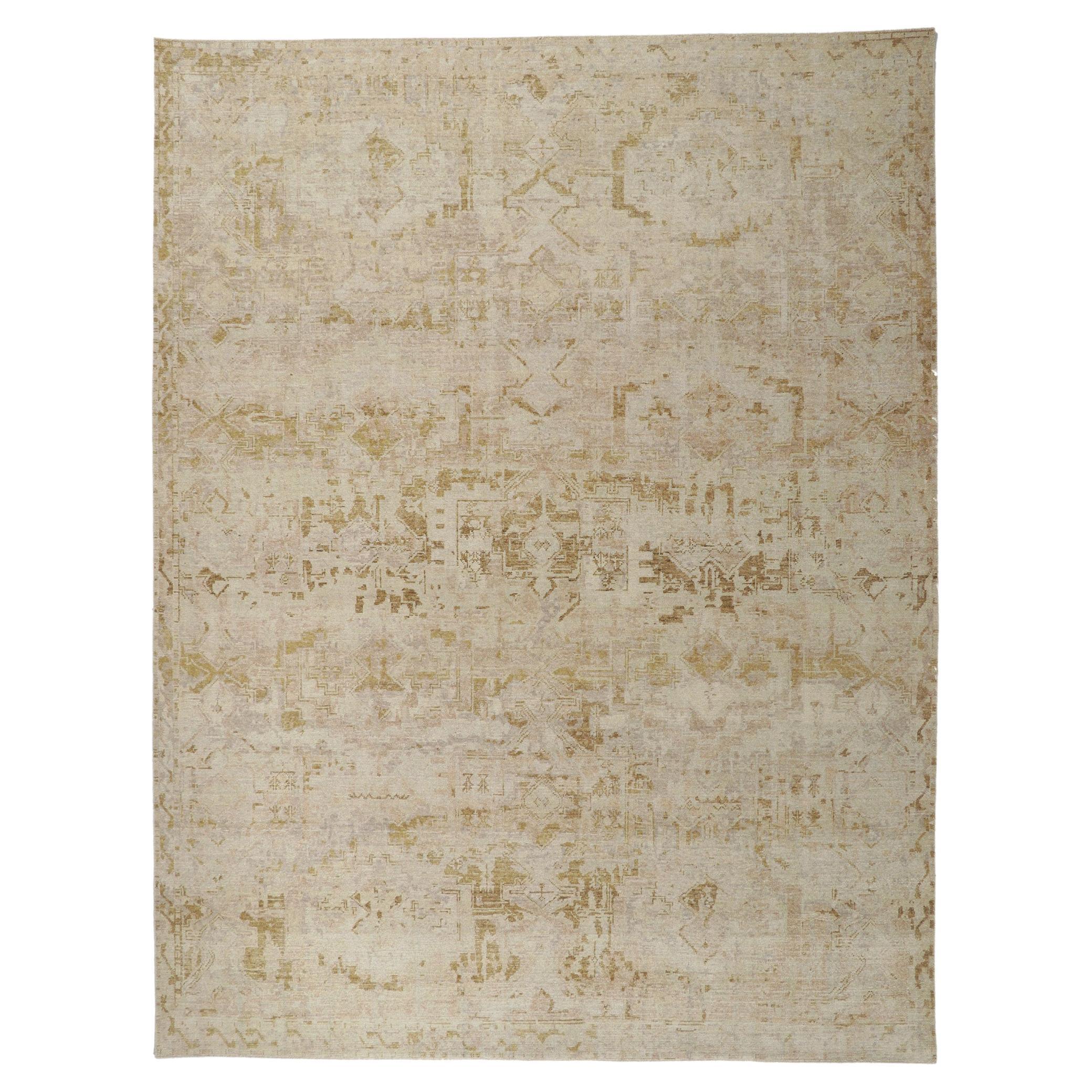 New Vintage-Style Distressed Rug with Neutral Earth-Tone Colors For Sale