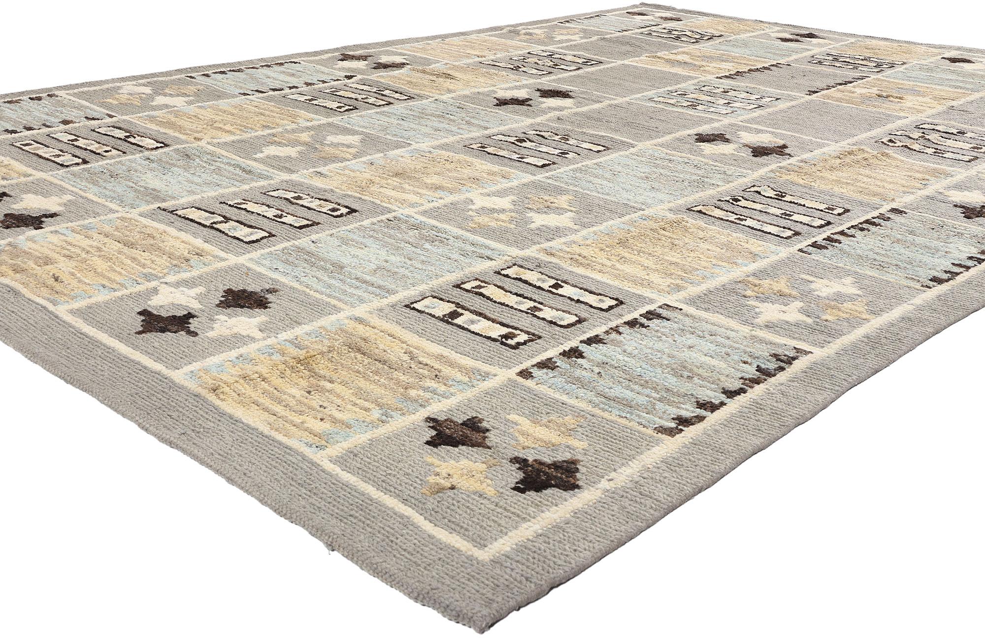 81167 New Modern Checkered Sahara Soumak Rug, 08'09 x 12'06. This handwoven wool Modern Checkered Sahara Soumak rug is a refined fusion of geometric precision and organic inspiration, offering a versatile design that celebrates texture and pattern.
